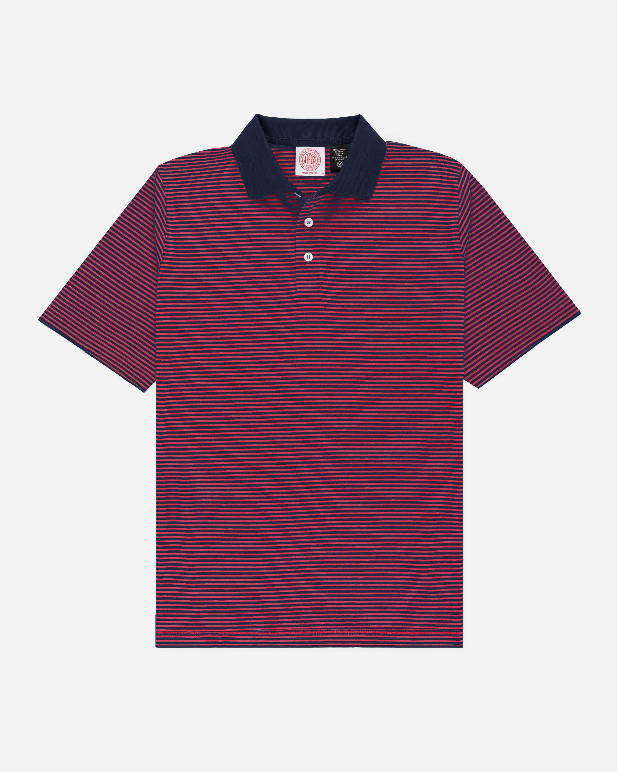 Navy & Red Cotton Jersey Stripe Polo - Classic Fit