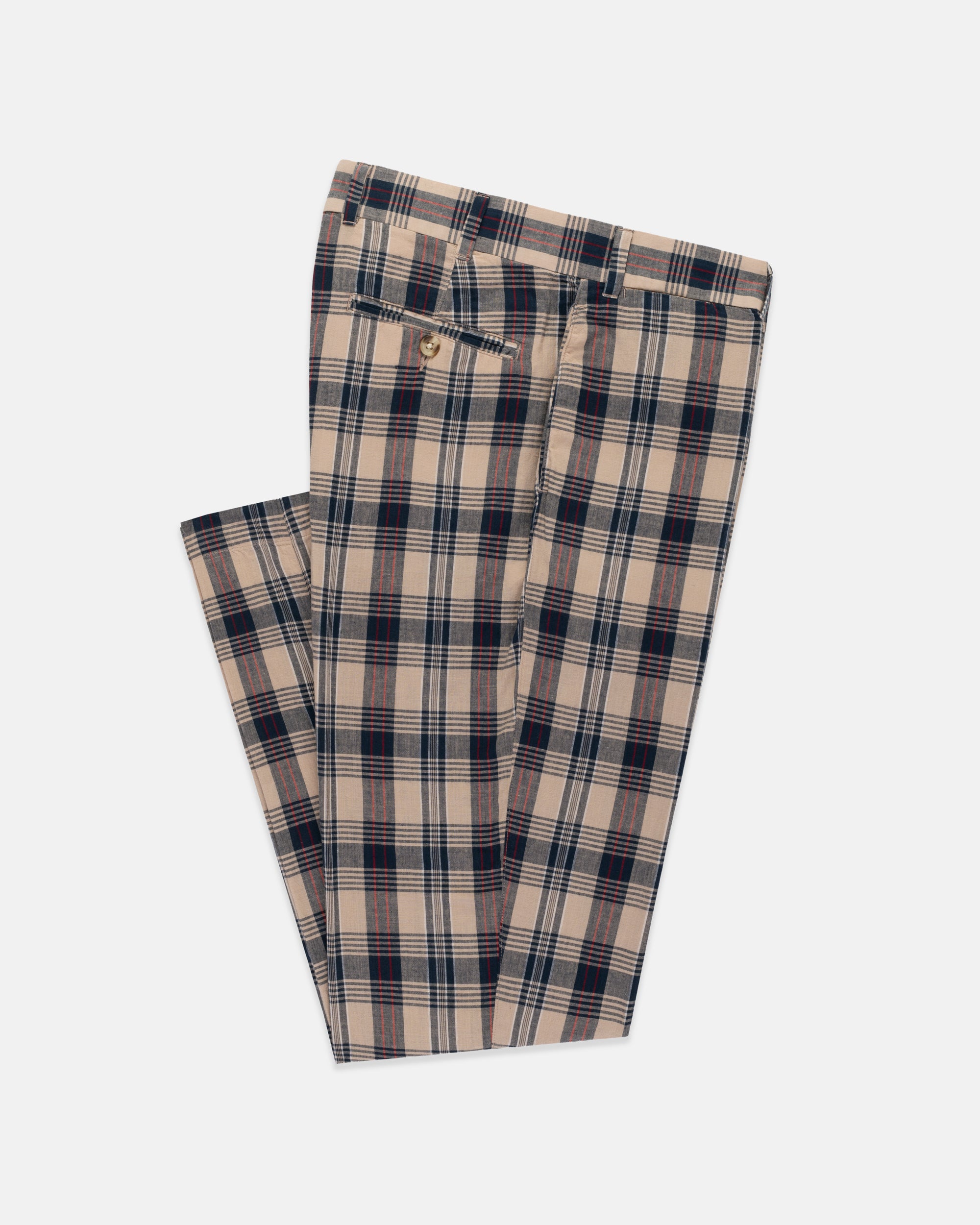 Tan & Navy Madras Trousers- Trim Fit