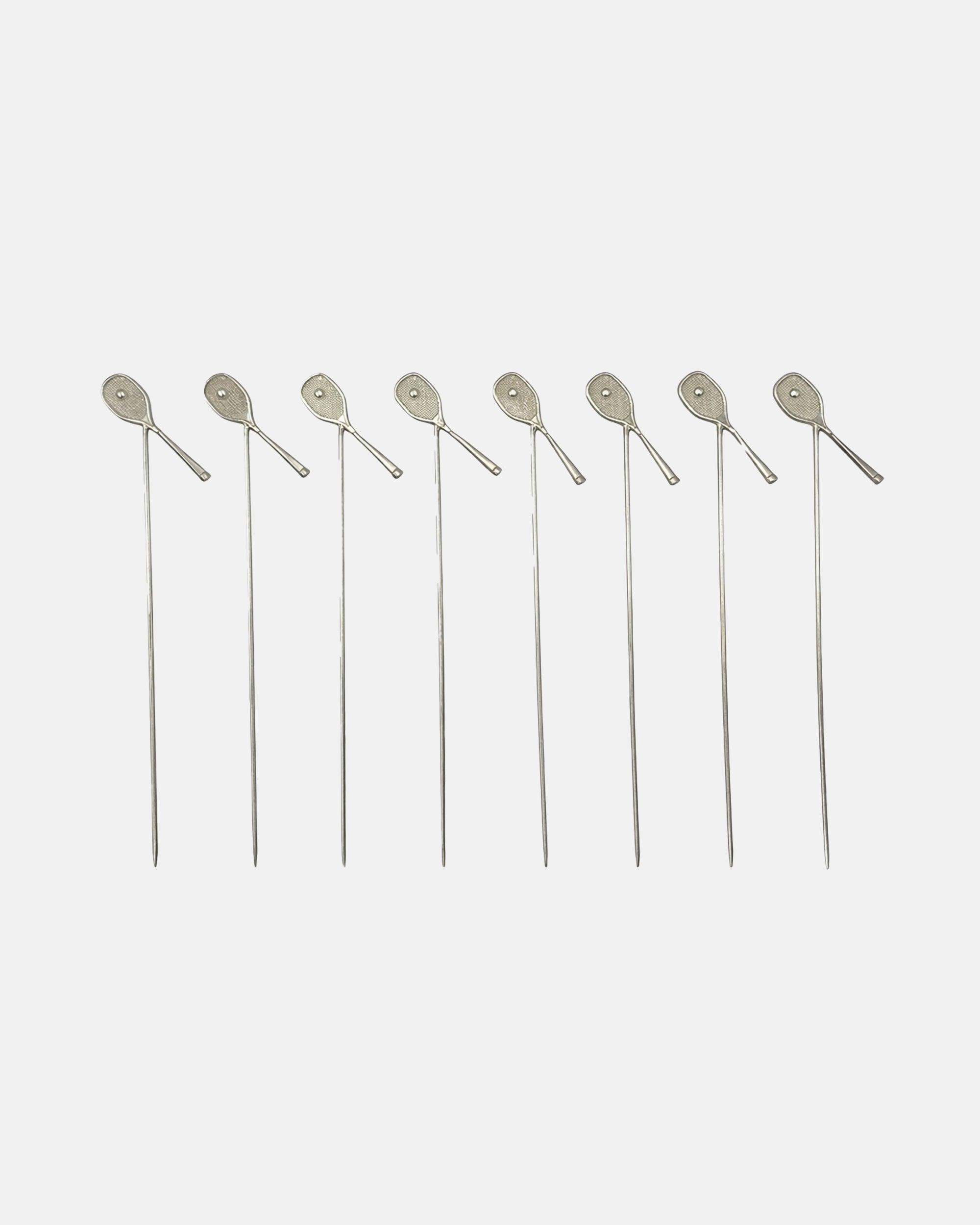 Vintage Set 8 Sterling Silver Tennis Racket Cocktail Picks