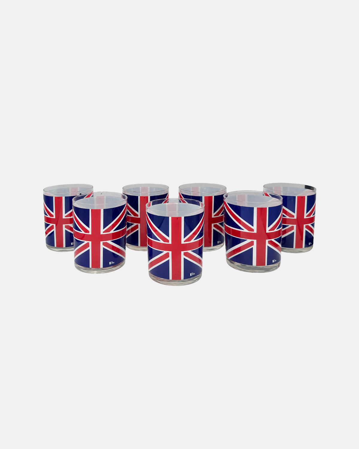 Vintage Cera Union Jack Set of 7 Tumbler Cocktail Glasses Barware