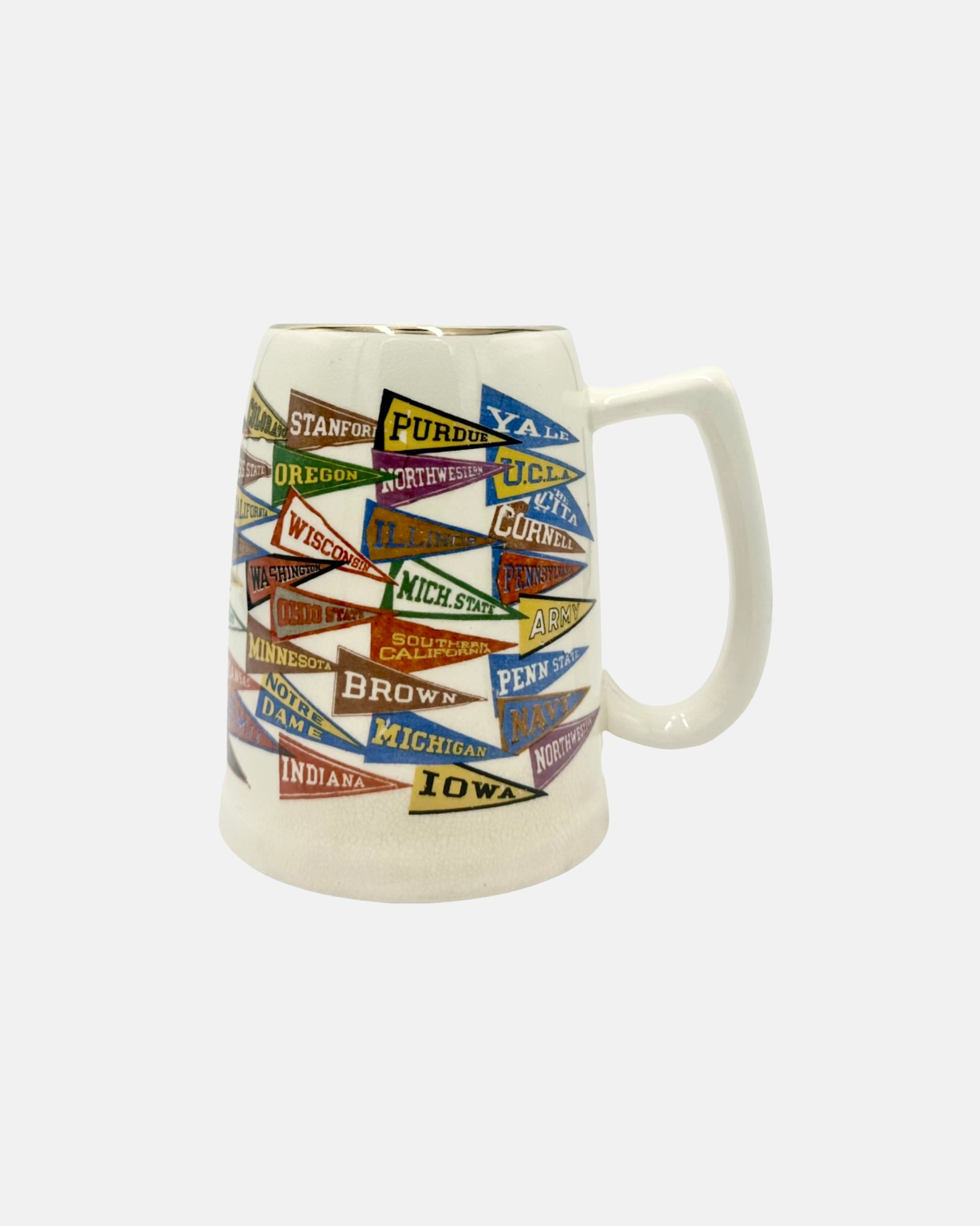 Vintage College University Pennants Ceramic Stein Mug
