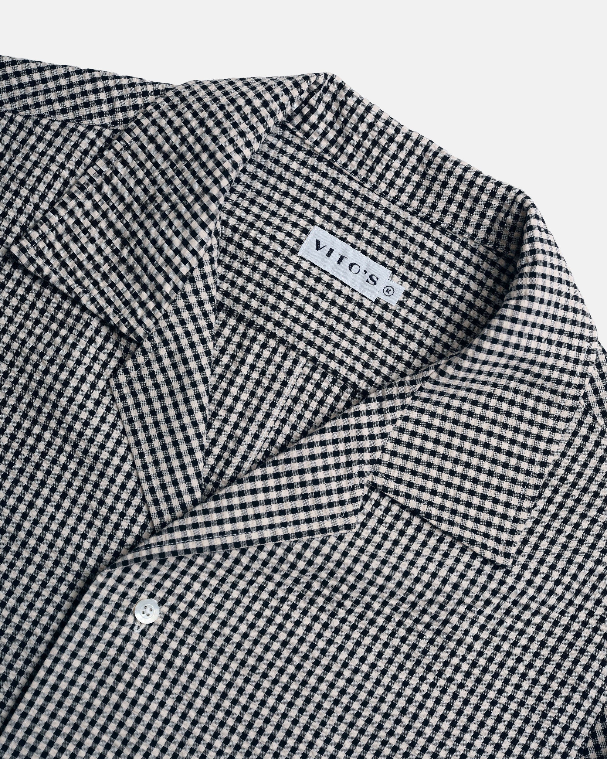 Vito's Black & White Gingham Seersucker Sport Shirt
