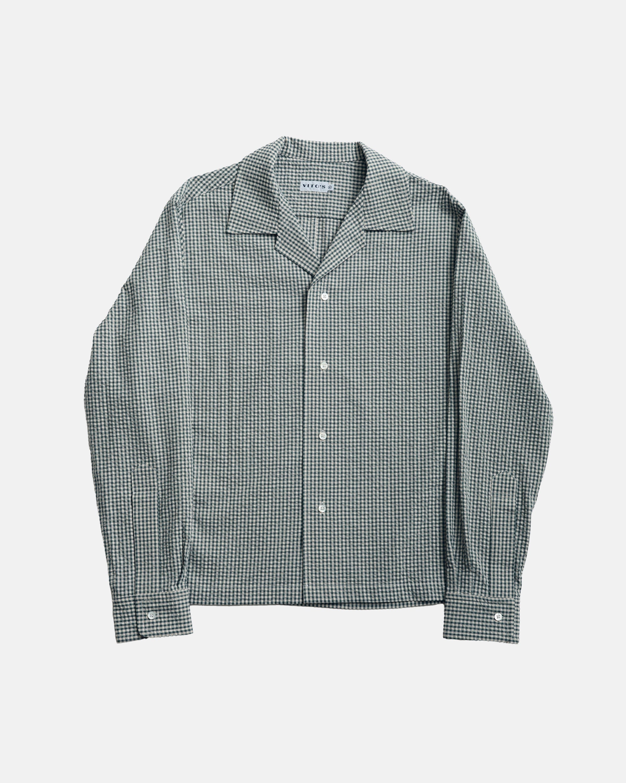 Vito's Seafoam Green & White Gingham Seersucker Sport Shirt