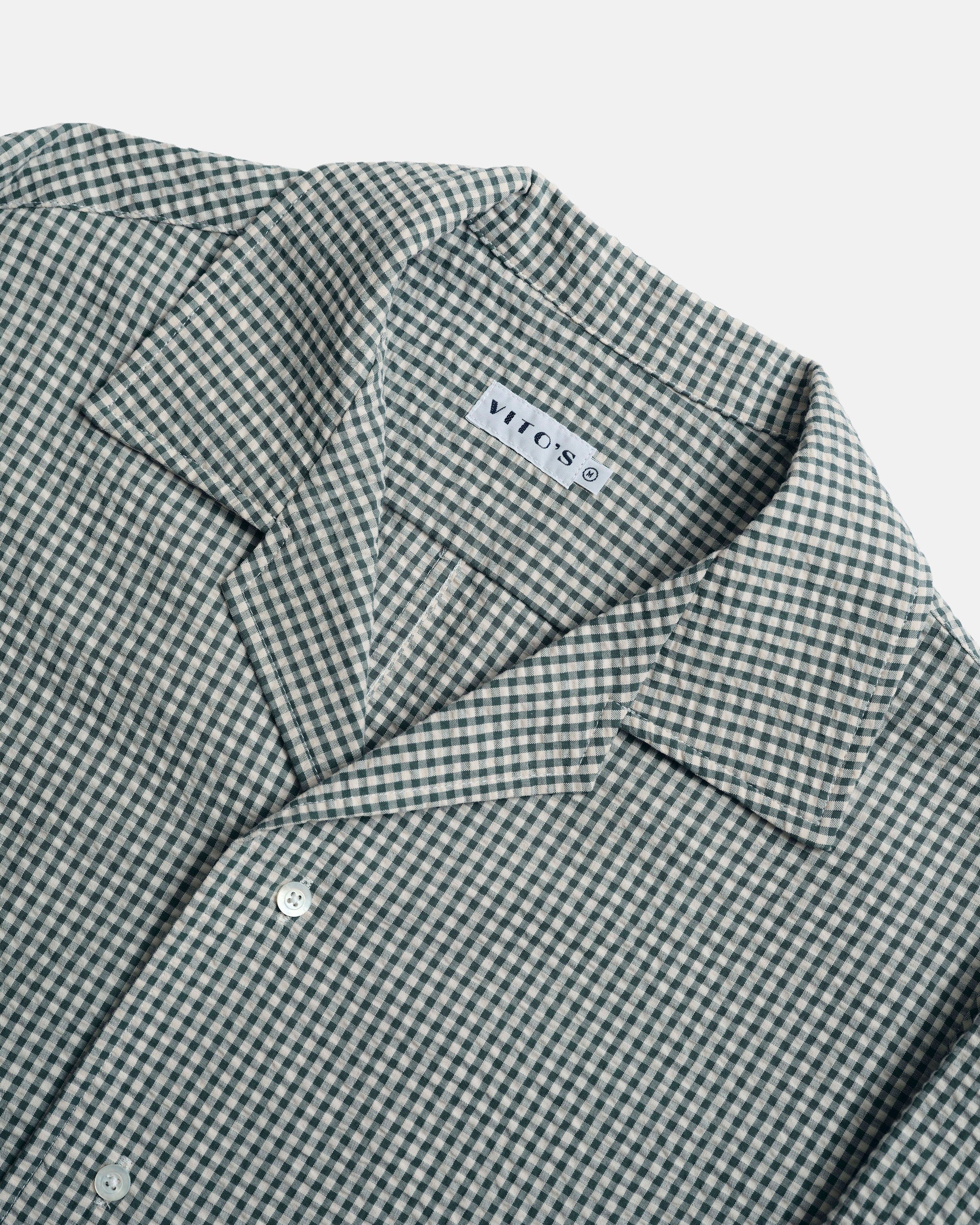 Vito's Seafoam Green & White Gingham Seersucker Sport Shirt