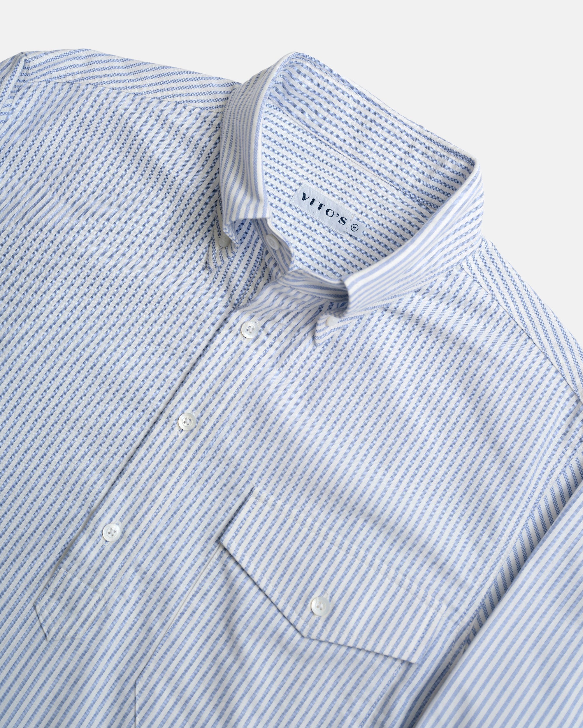 Vito's Blue & White Stripe Popover Oxford Shirt