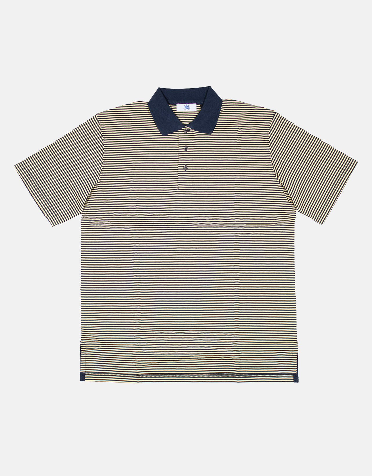 STRIPE POLO SHIRT W/KNIT COLLAR - NAVY/YELLOW