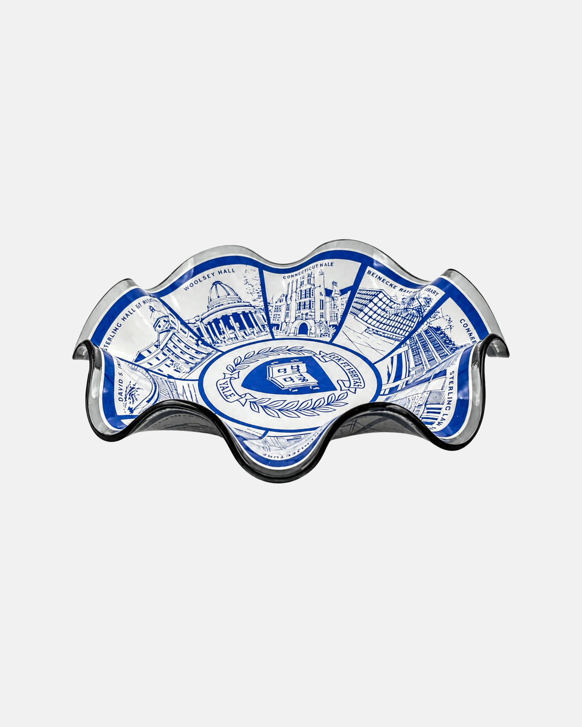 Vintage Yale University Scalloped Glass Bowl Dish