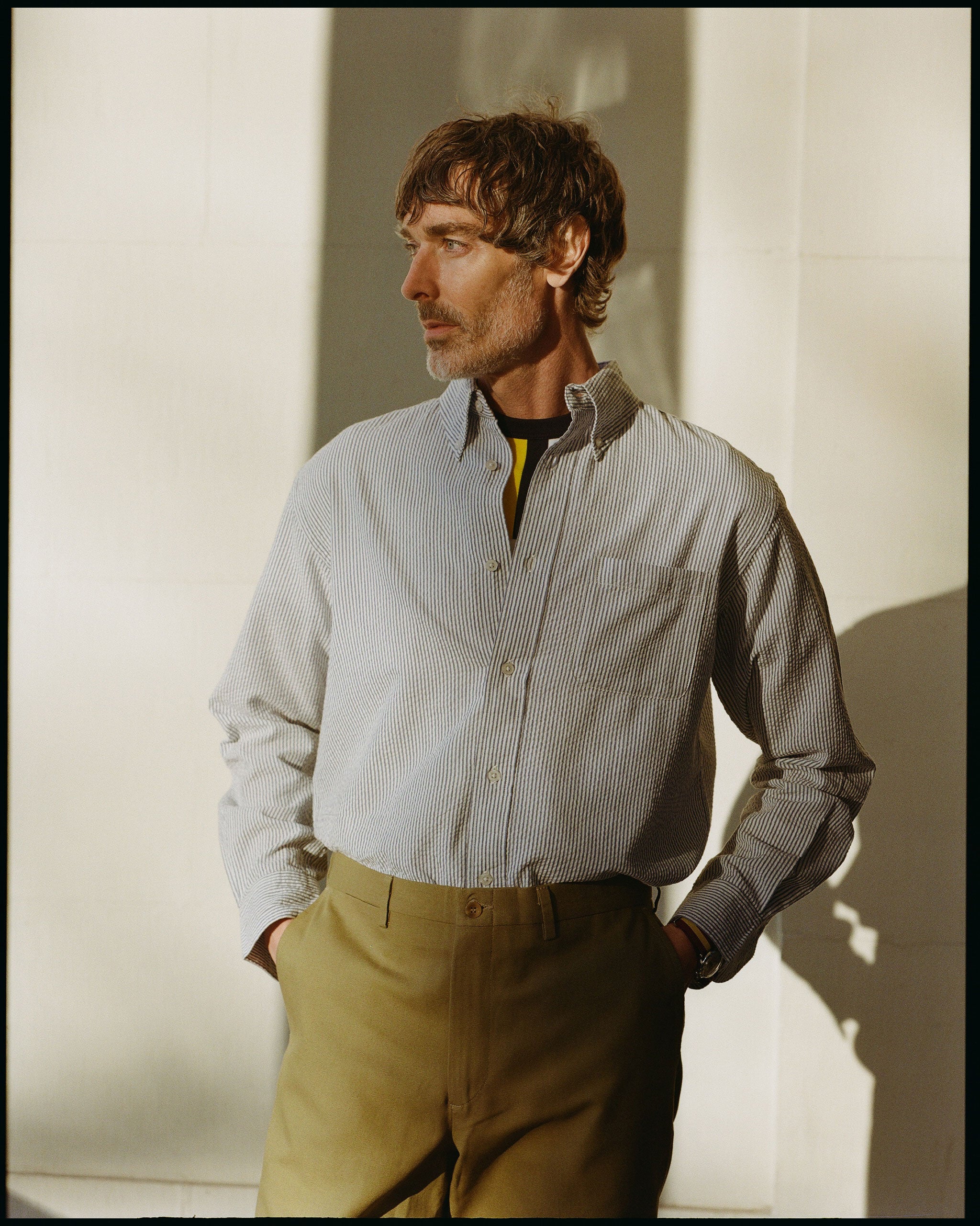 Blue & White Stripe Seersucker Sport Shirt - Classic Fit