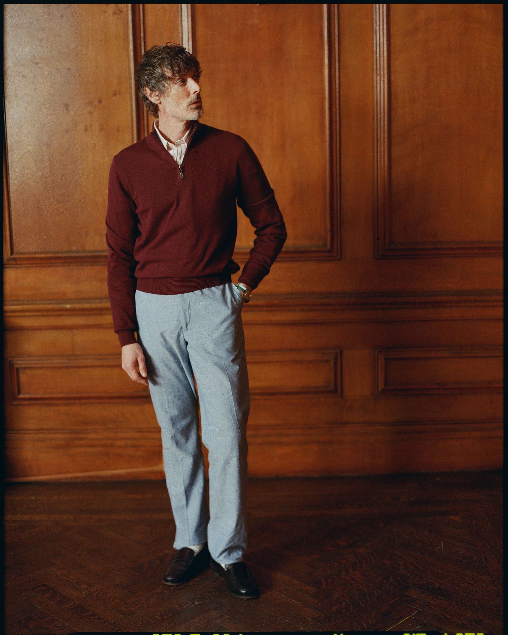 Burgundy Cotton-Cashmere Quarter-Zip Sweater