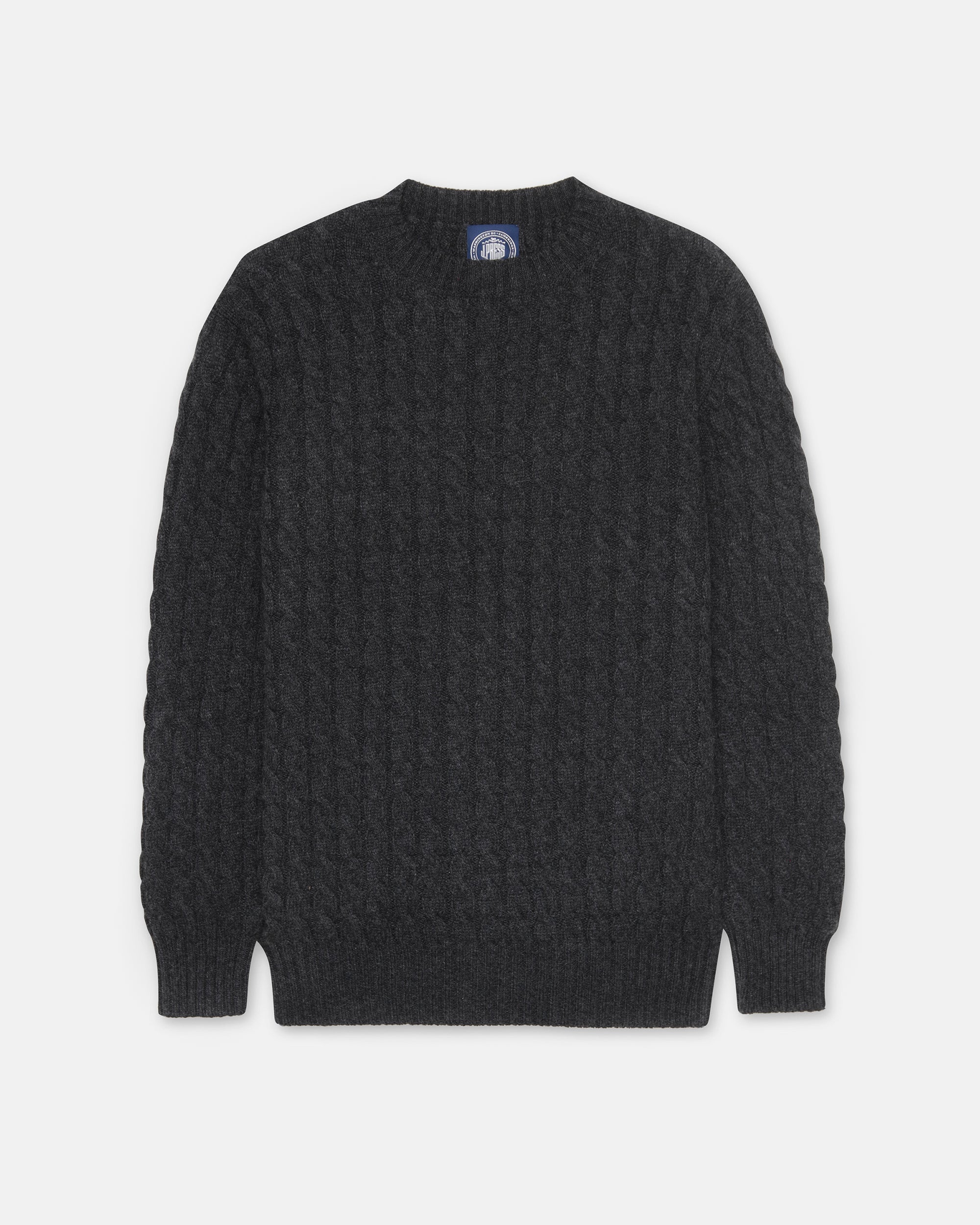 Made-in-Scotland Charcoal Cable Knit Cashmere Sweater