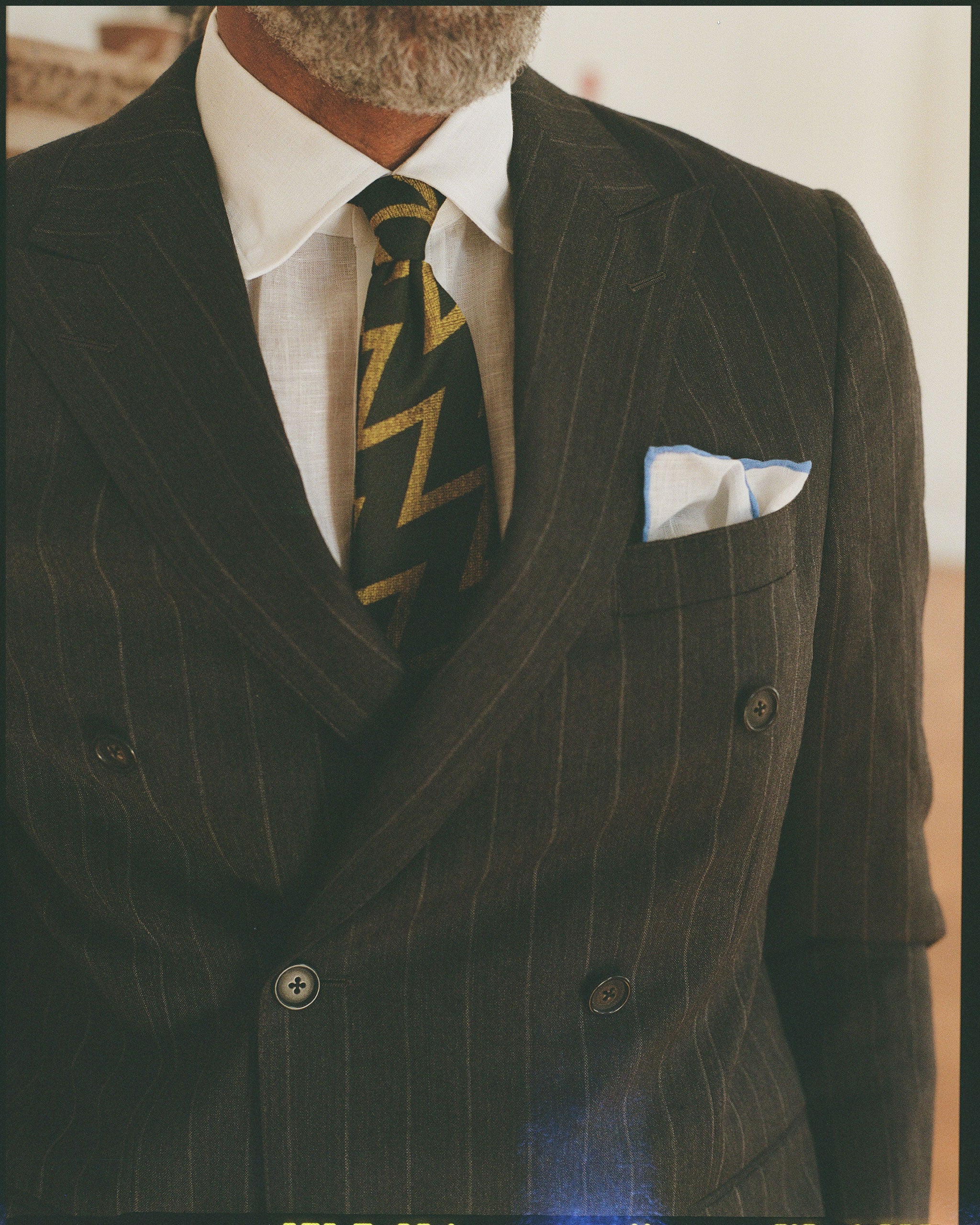 FOX BROTHERS ダークブラウン ストライプ セットアップ Made-in-USA Fox Brothers Charcoal Chalk Stripe Double-Breasted Mayfair