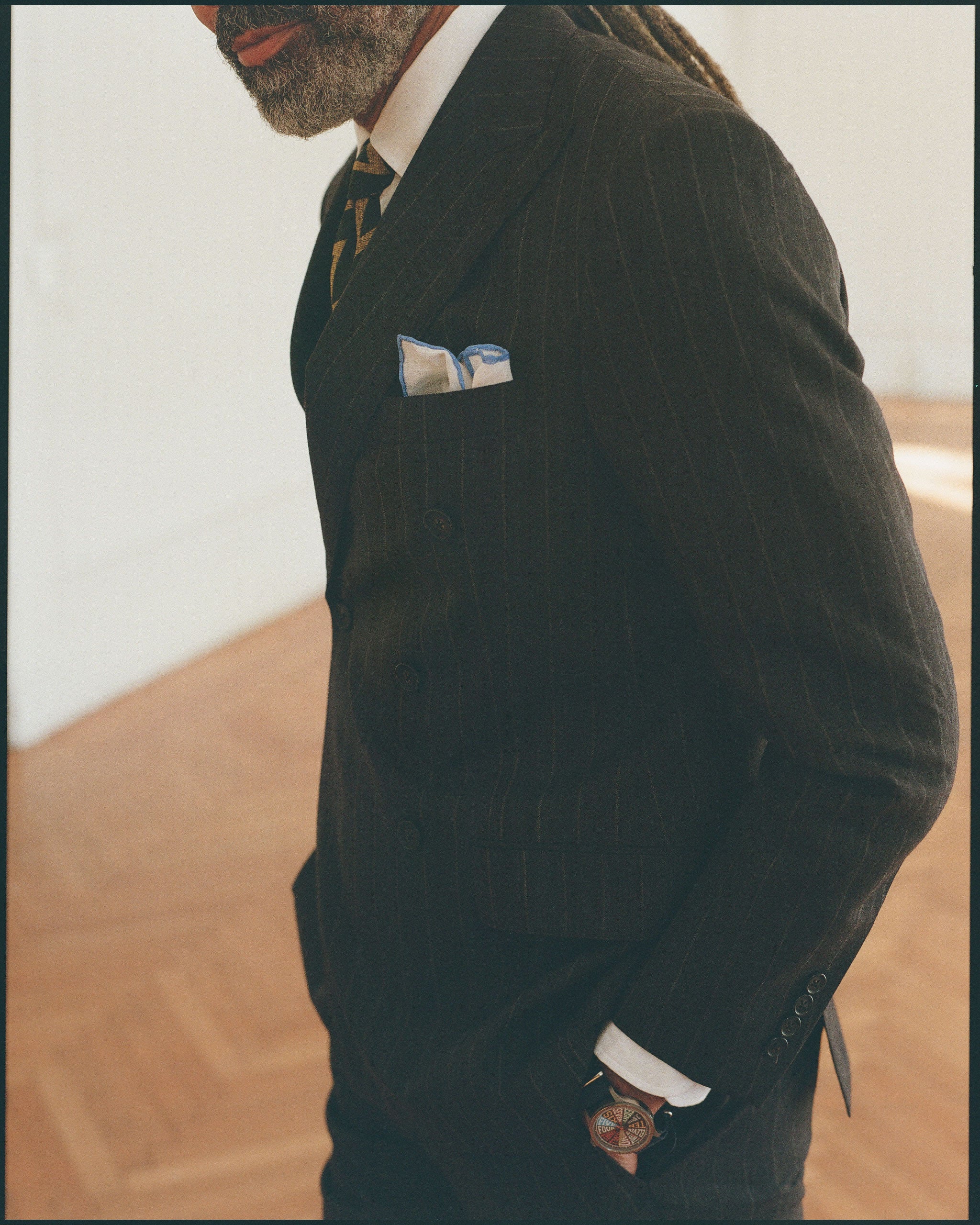 Made-in-USA Fox Brothers Charcoal Chalk Stripe Double-Breasted Suit