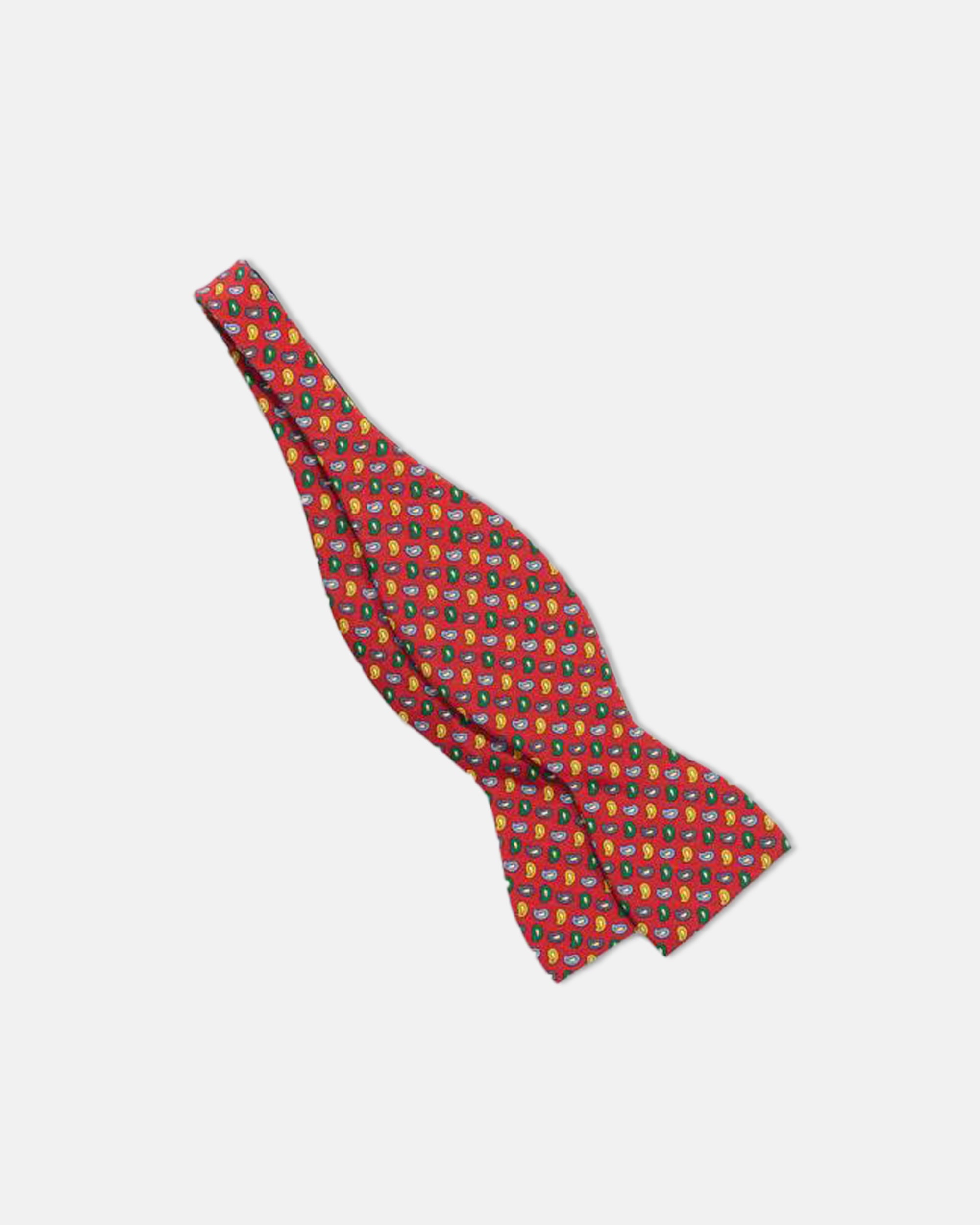 Made-in-UK Red & Green Pine Cones Irish Poplin Bow Tie