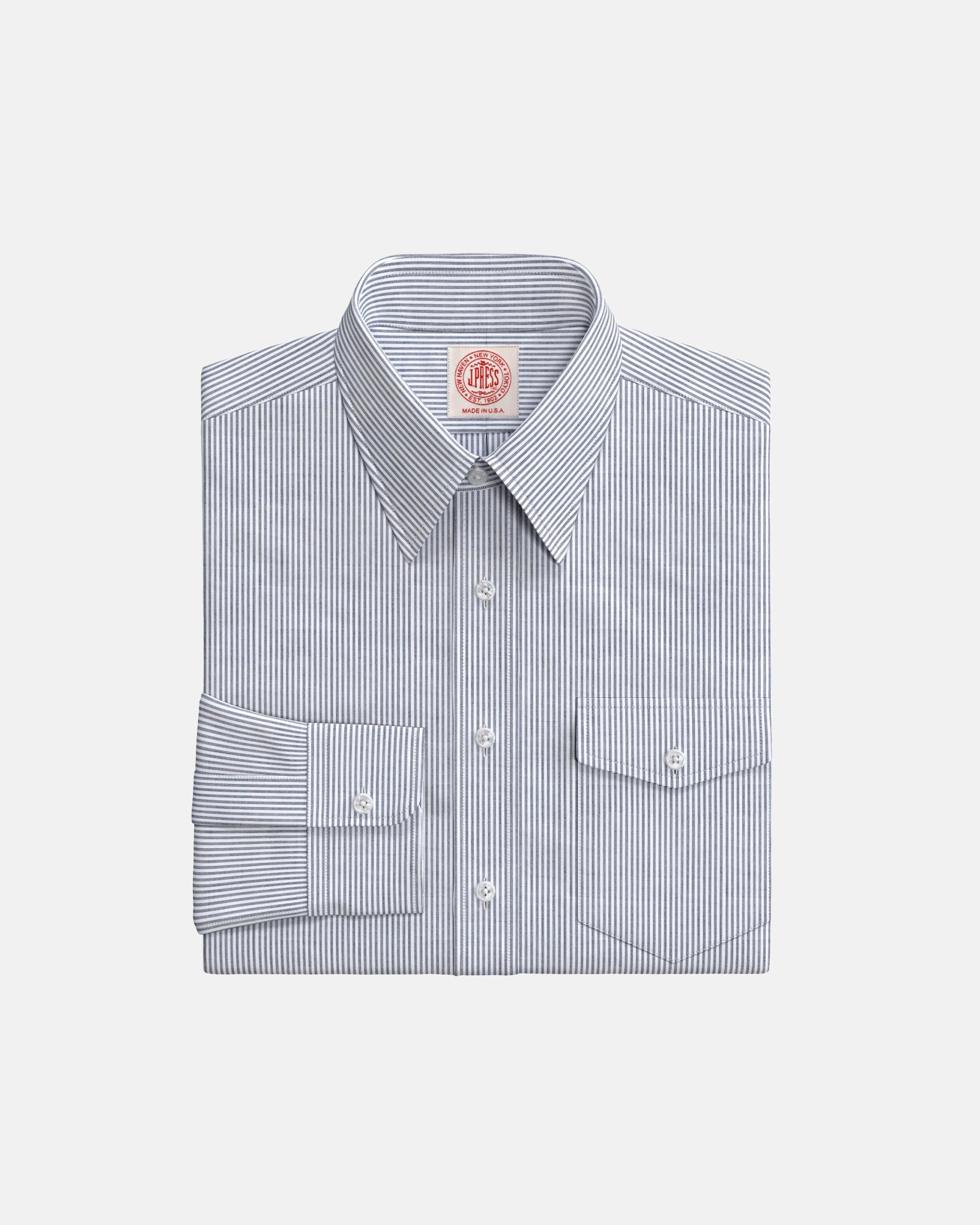 Grey Pencil Stripe Point Collar Custom Shirt