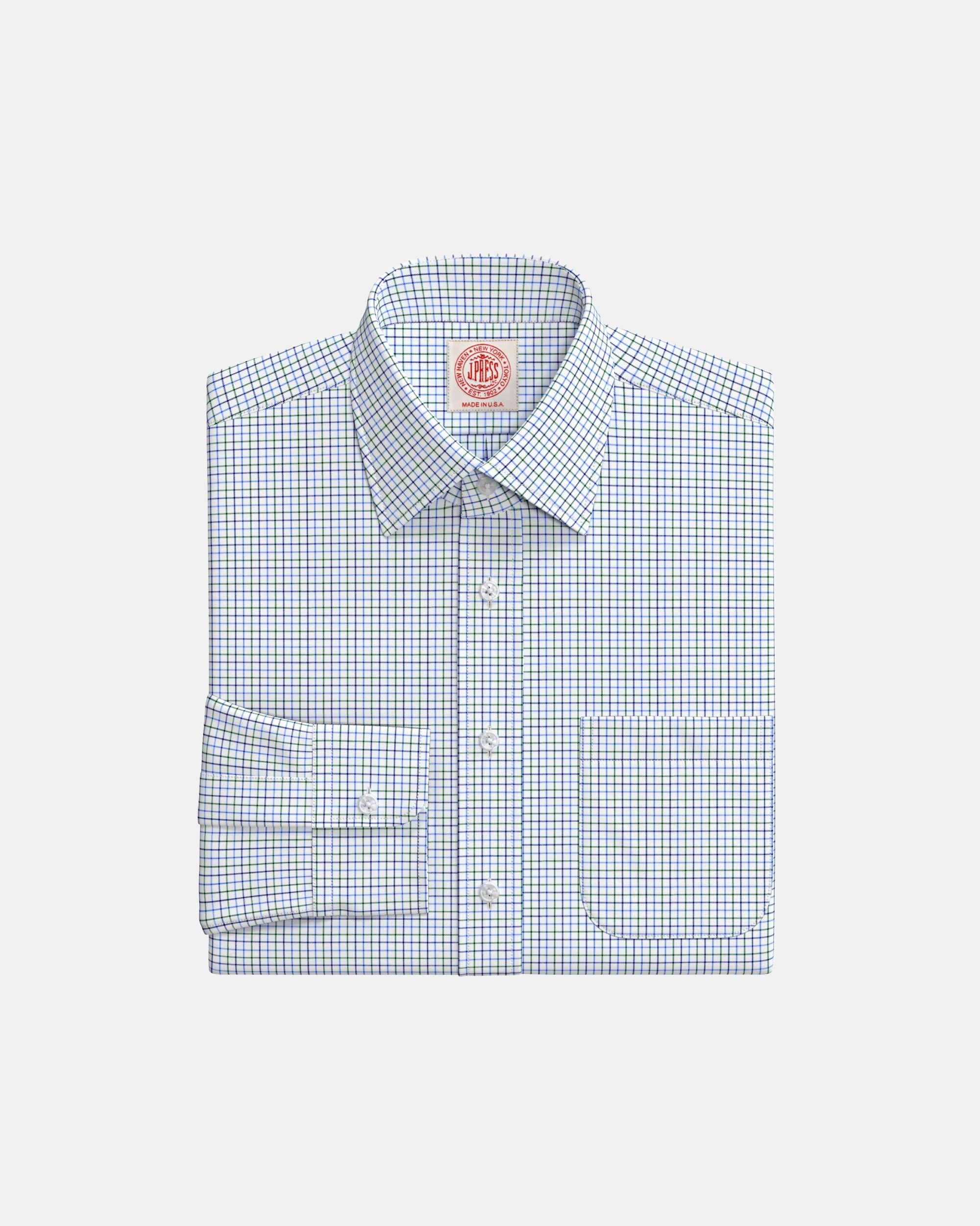 Navy & Green Tattersall Semi-Spread Custom Shirt