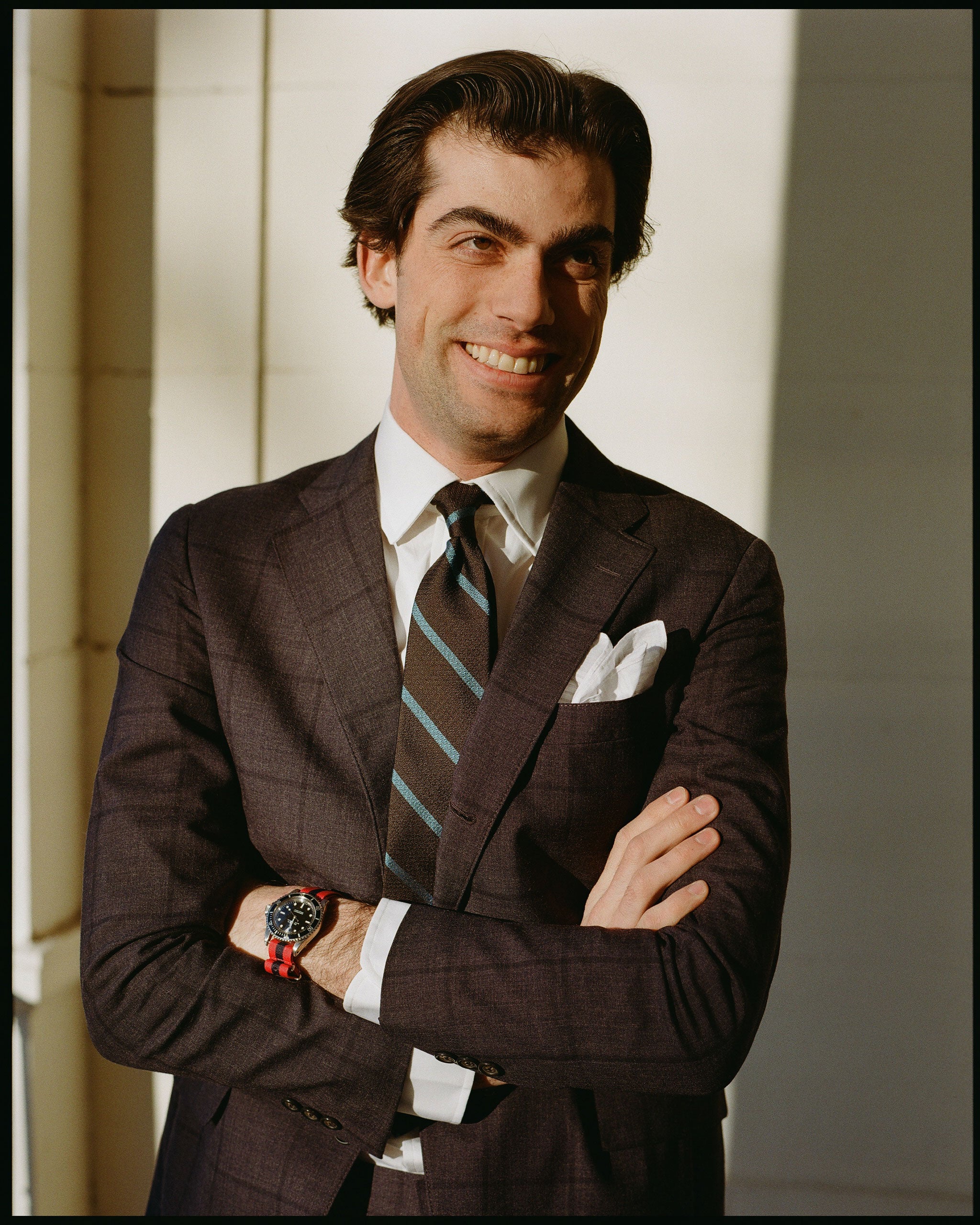 Made-in-USA Fox Brothers Char Blue Windowpane Suit