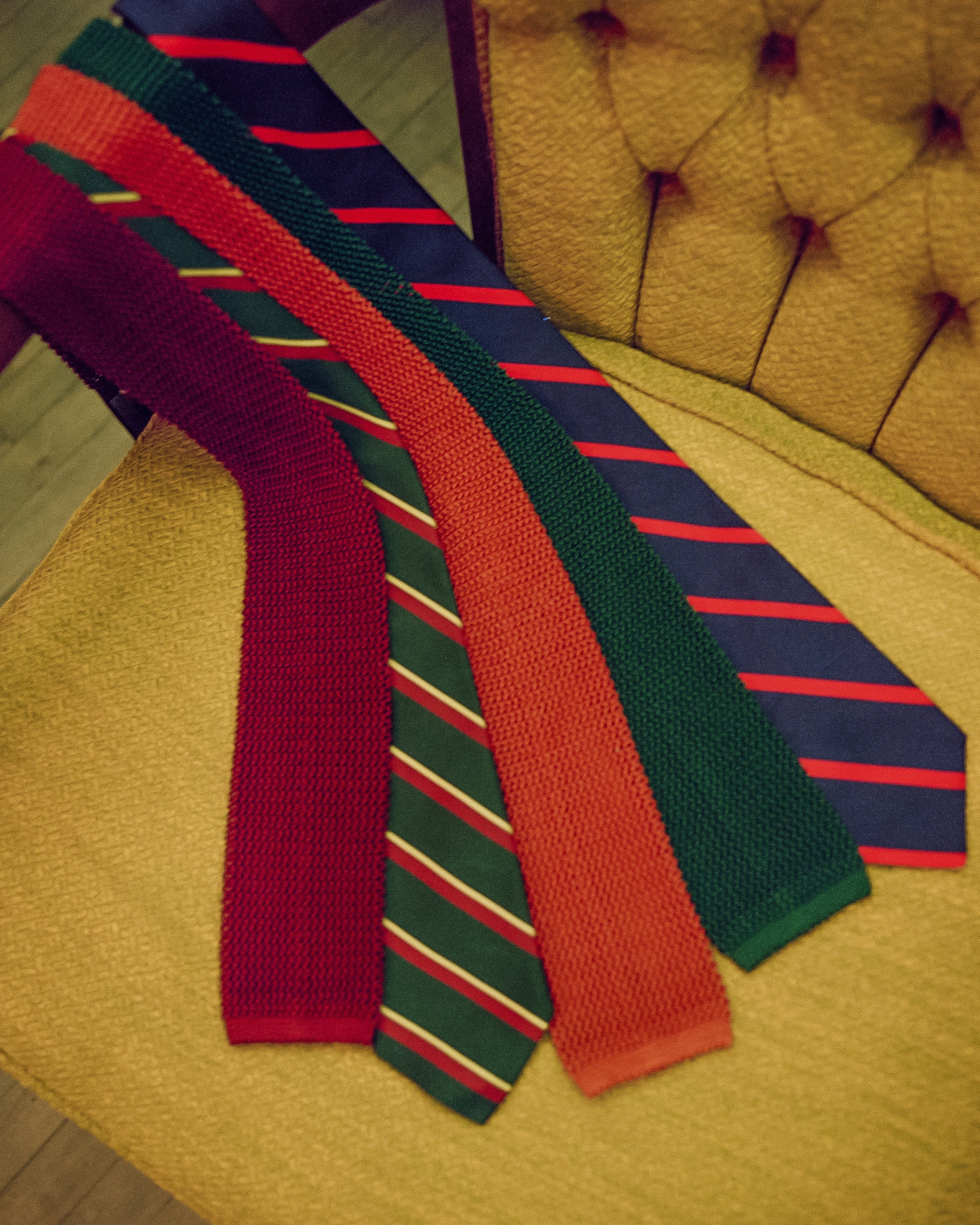 J.PRESS クラシックフィッシュ シルクタイ（バーガンディ） Made-in-Japan Green Regimental Silk Tie