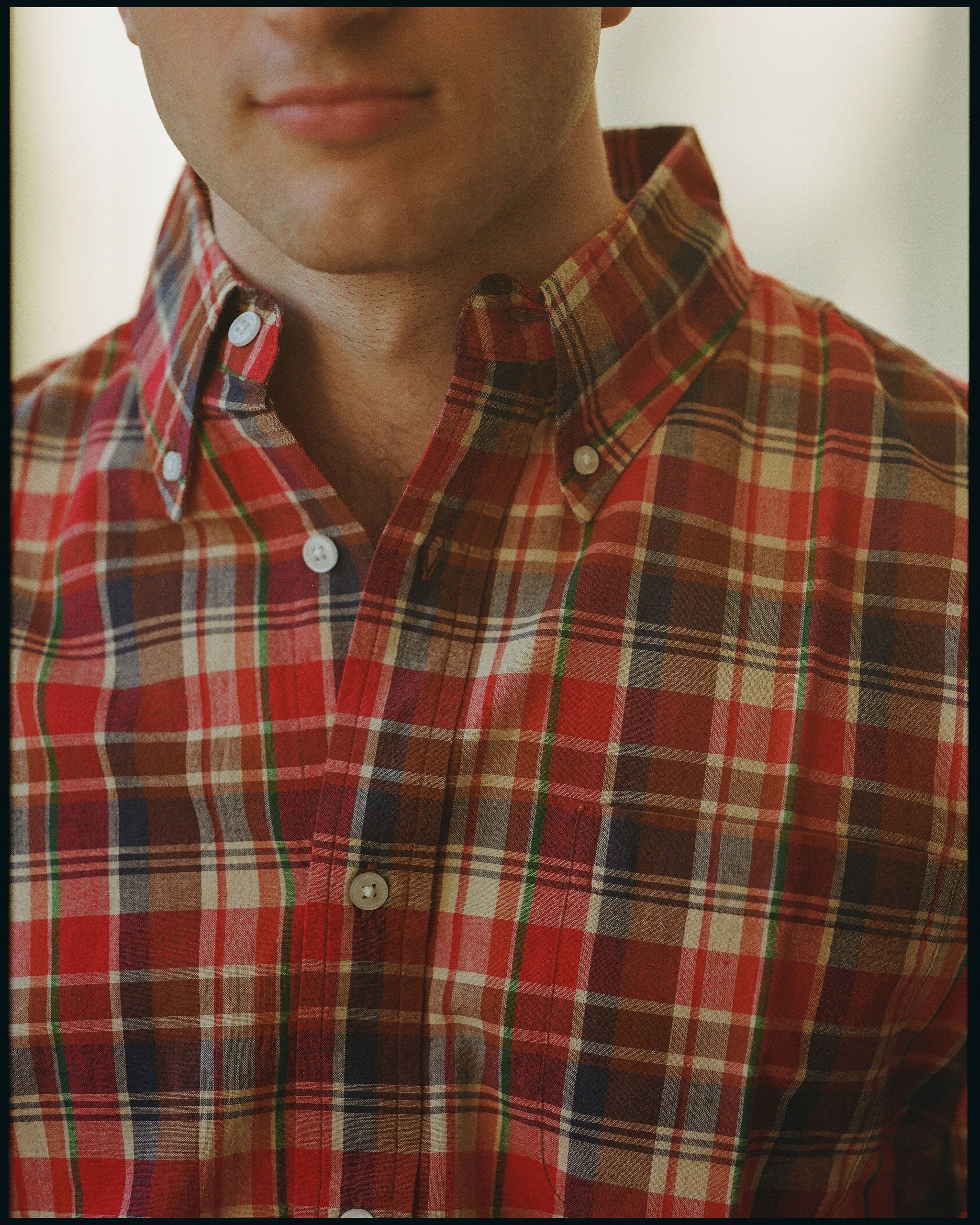Red, Navy & Tan Madras Button Down Sport Shirt - Classic Fit