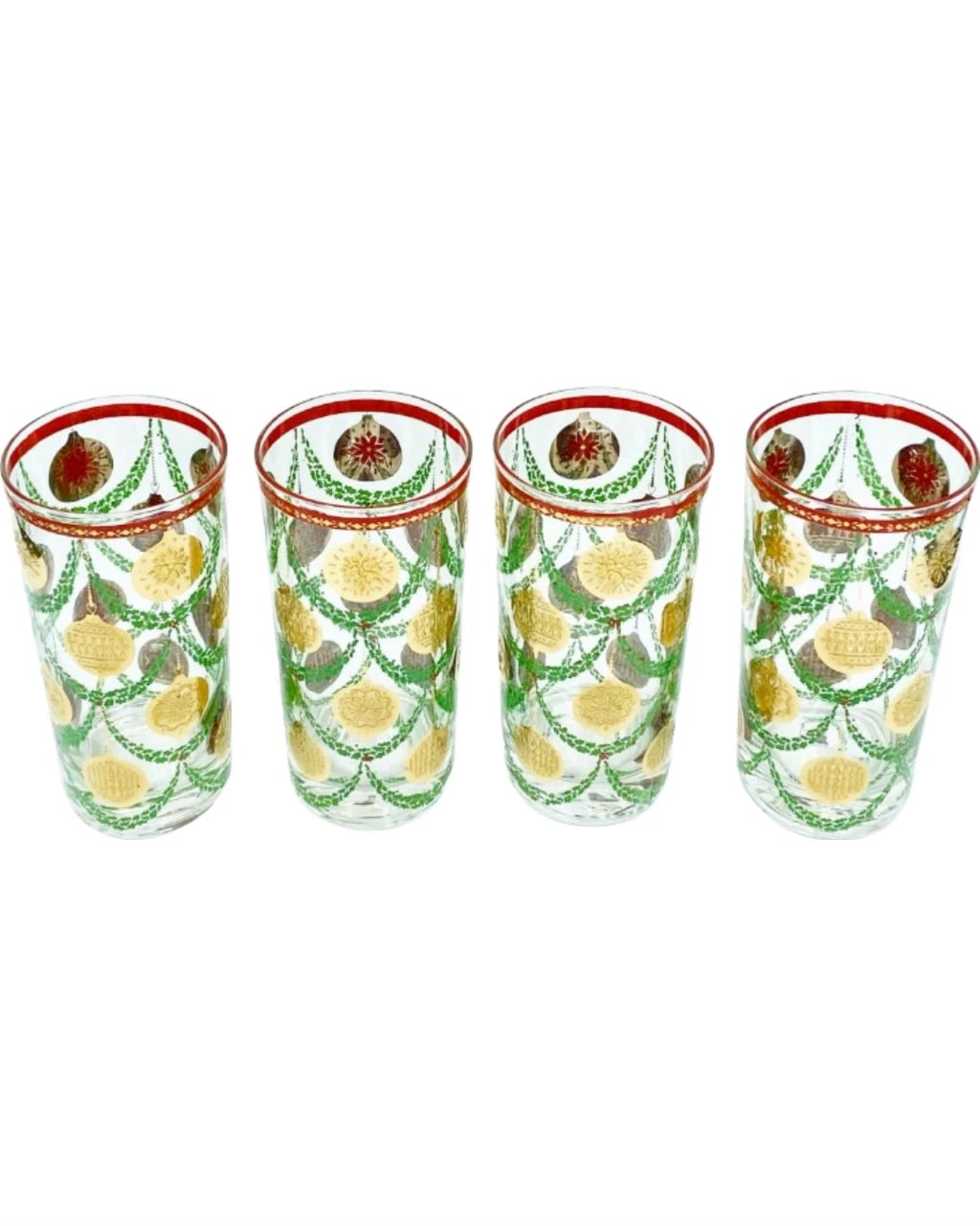 Vintage Set of 4 Culver Holiday Garland Highball Cocktail Glasses