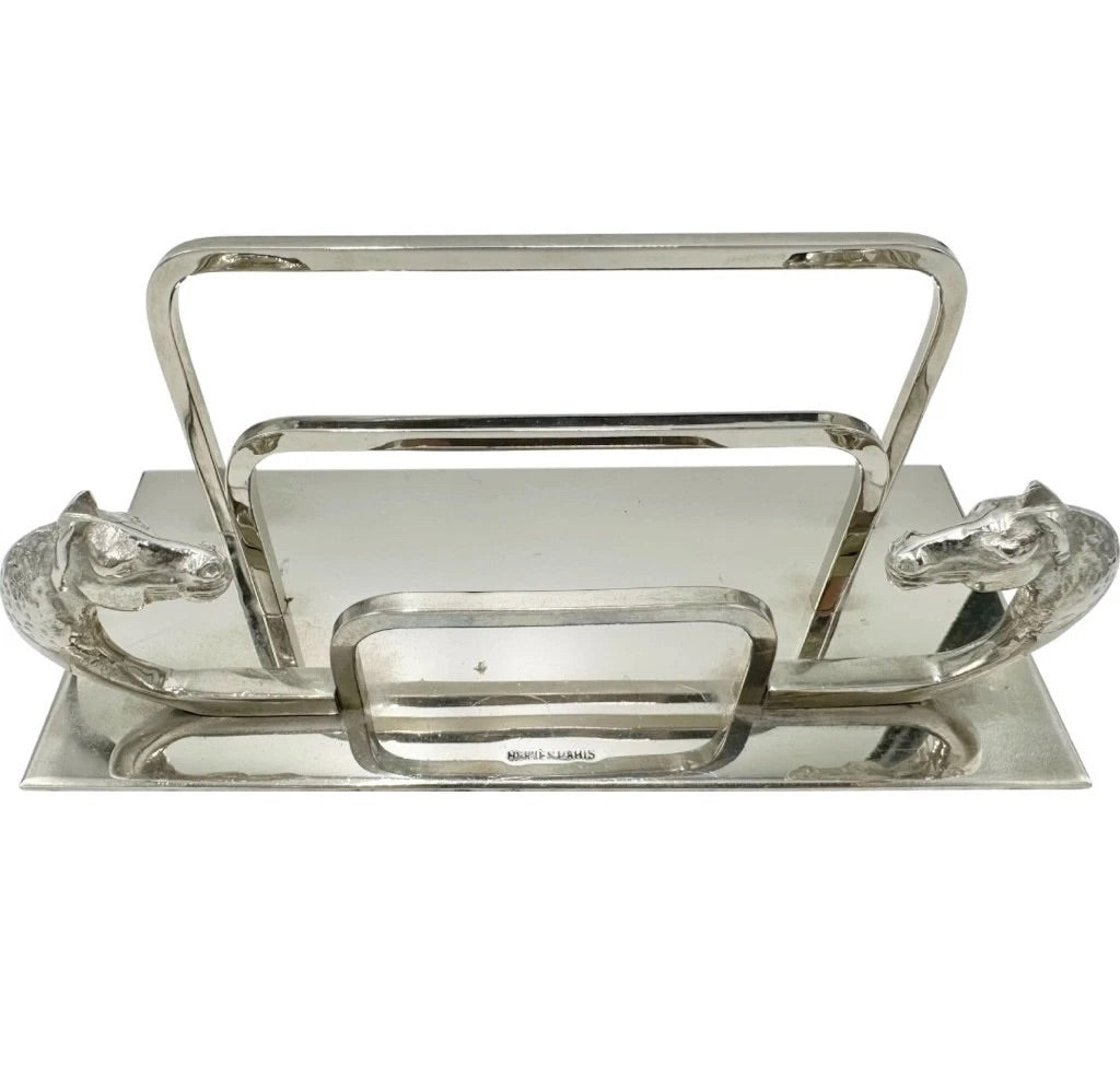 Vintage Hermes Paris Equestrian Horse Head Letter Organizer Silverplated