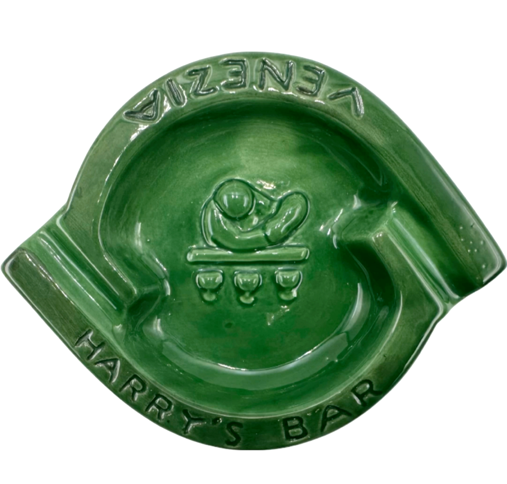Vintage Harry's Bar Venezia Italy Green Ceramic Ashtray Catchall Dish