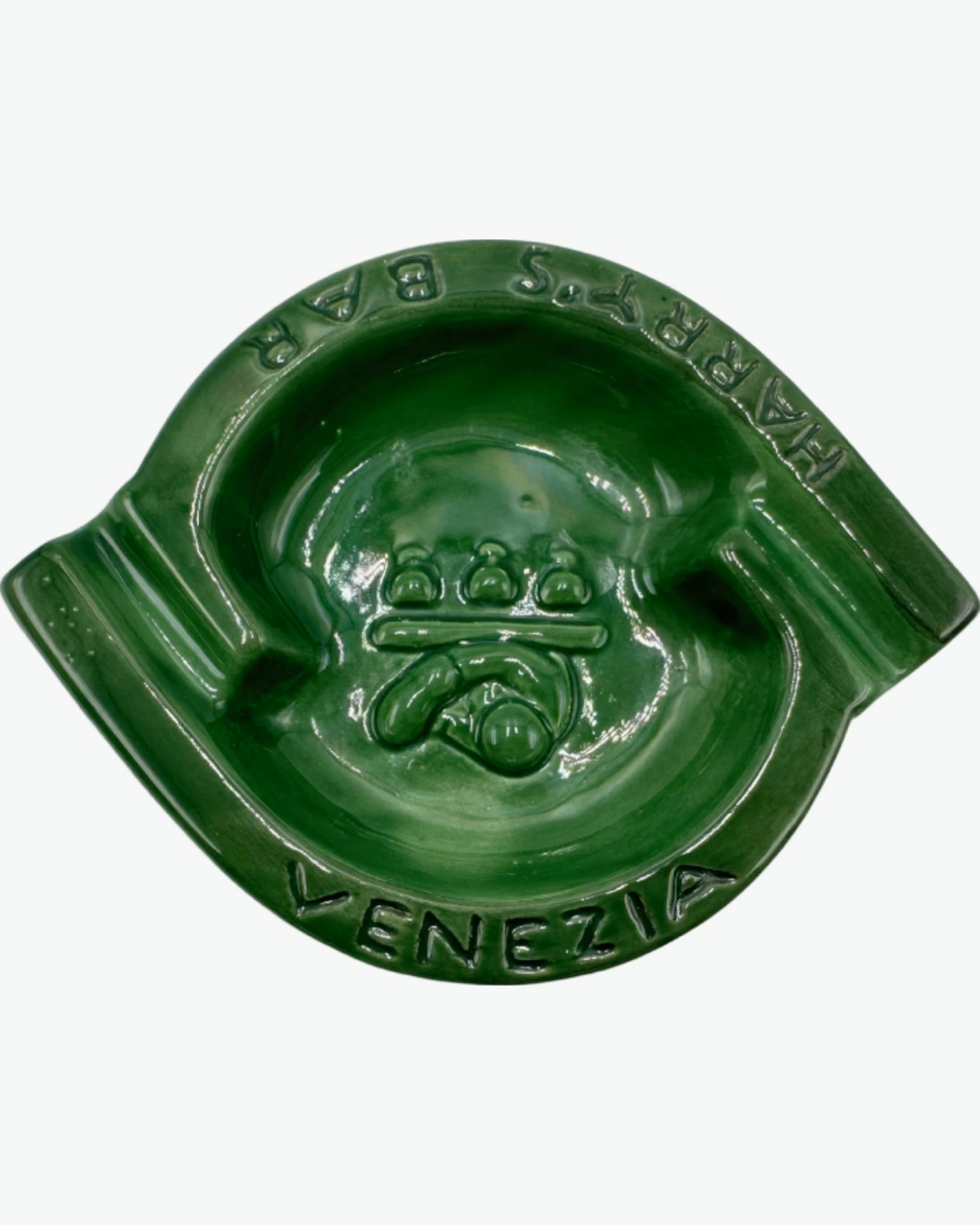 Vintage Harry's Bar Venezia Italy Green Ceramic Ashtray Catchall Dish