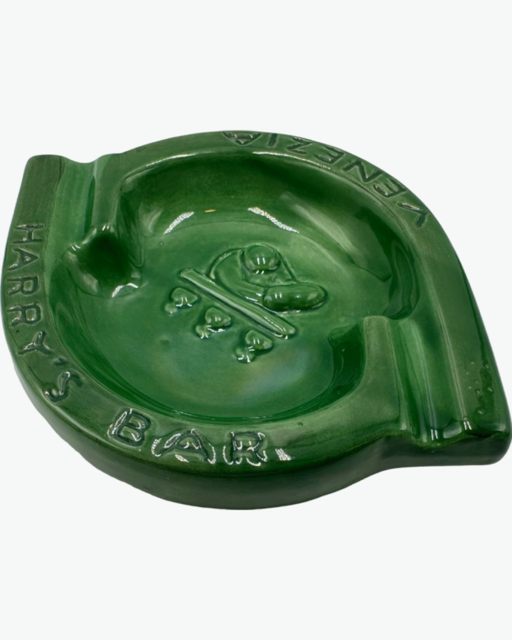 Vintage Harry's Bar Venezia Italy Green Ceramic Ashtray Catchall Dish