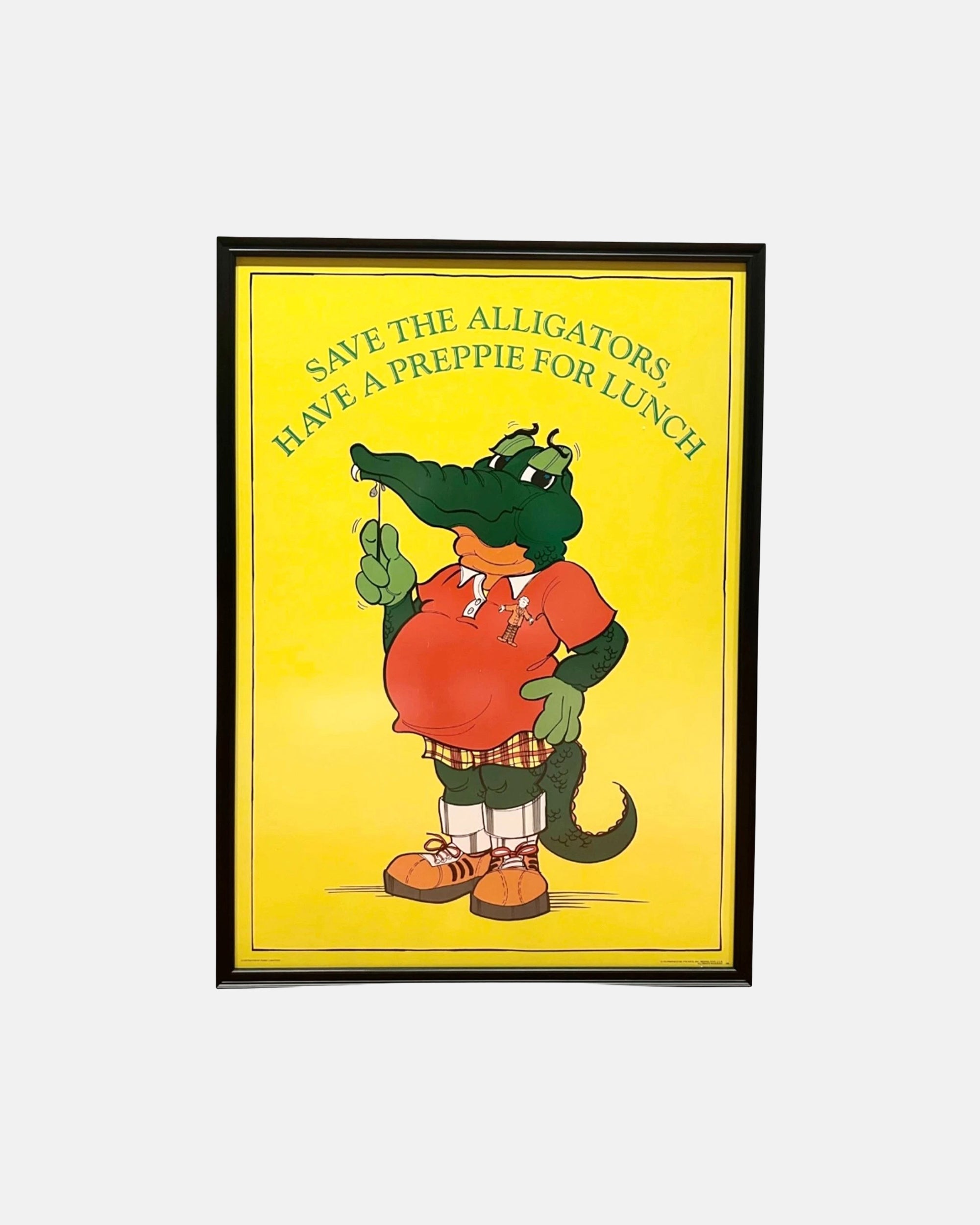 Vintage "Save the Alligators, Have a Preppie for Lunch" 1981 Framed Poster 29"H