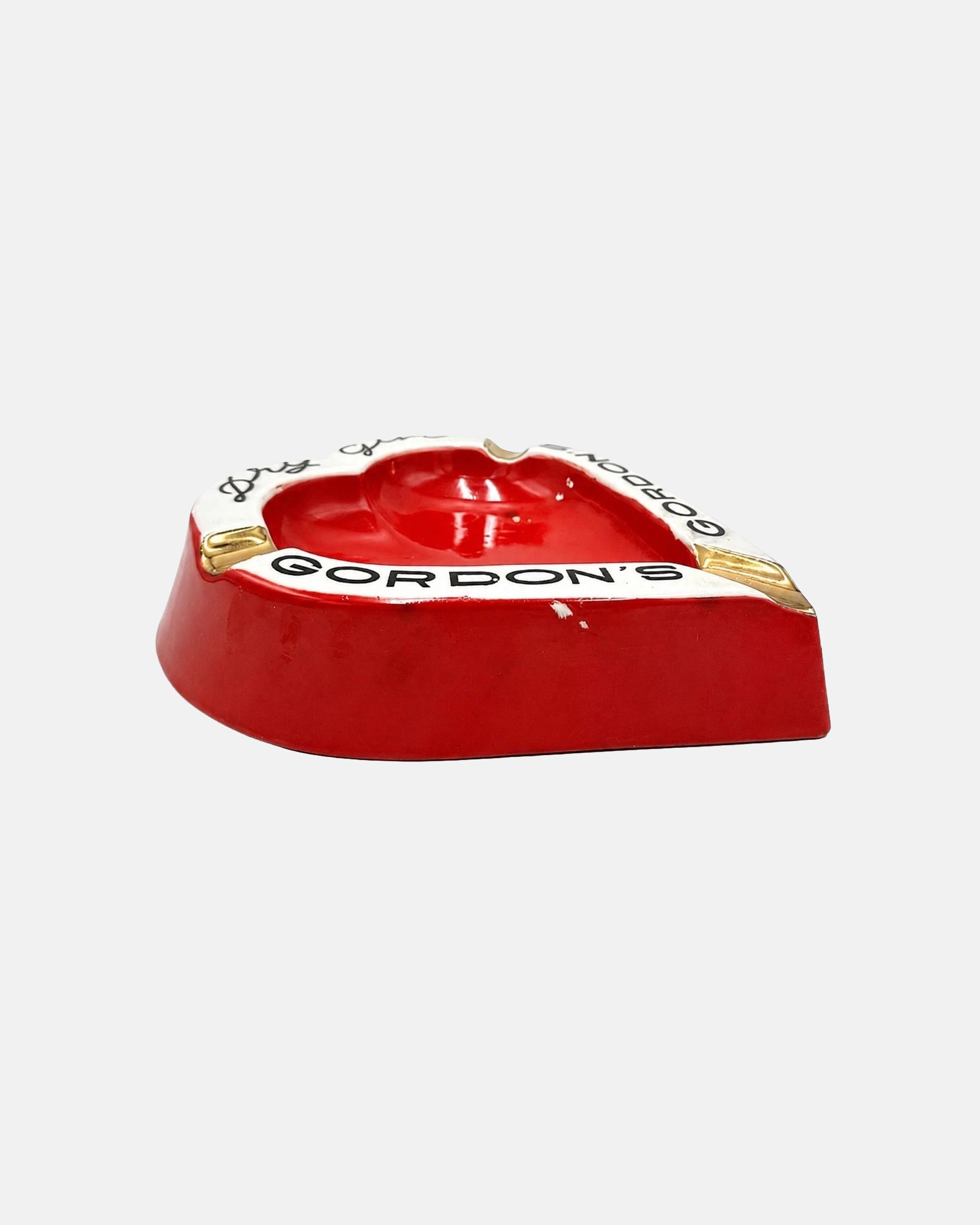 Vintage Gordon's Dry Gin Red Ceramic Heart Shaped Ashtray Catchall Dish