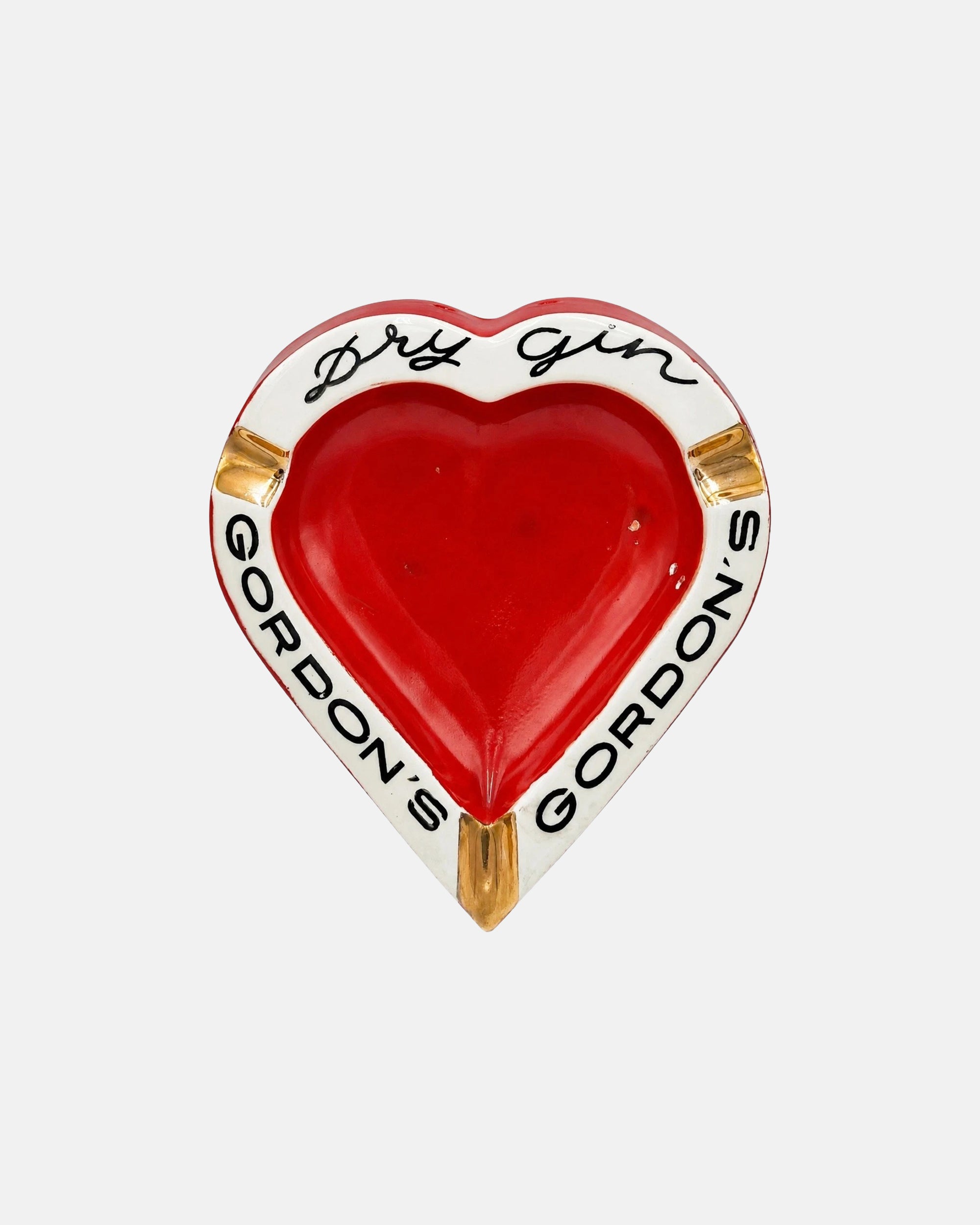 Vintage Gordon's Dry Gin Red Ceramic Heart Shaped Ashtray Catchall Dish