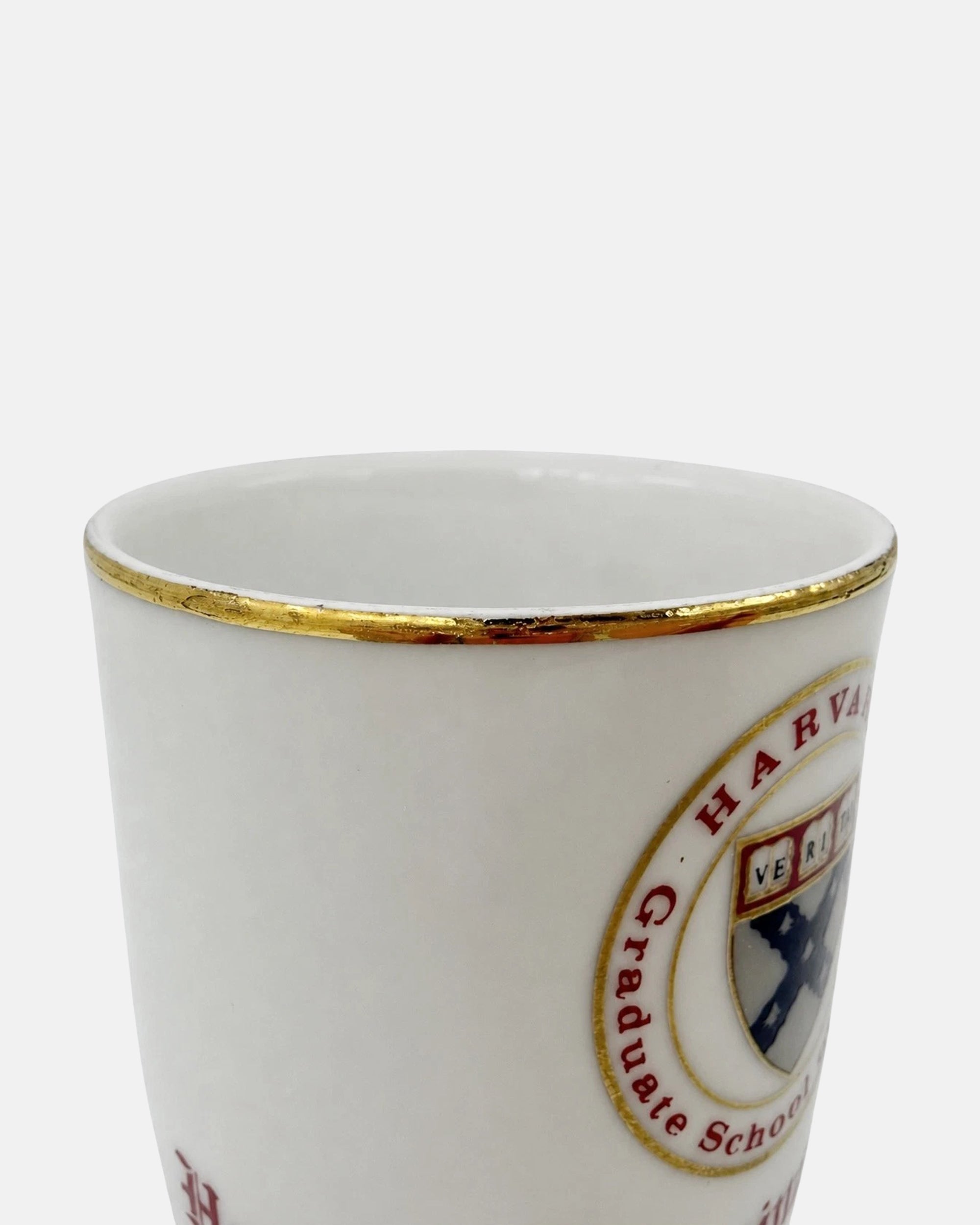 Pair Vintage Harvard Business School Porcelain Demitasse Cups Saucers