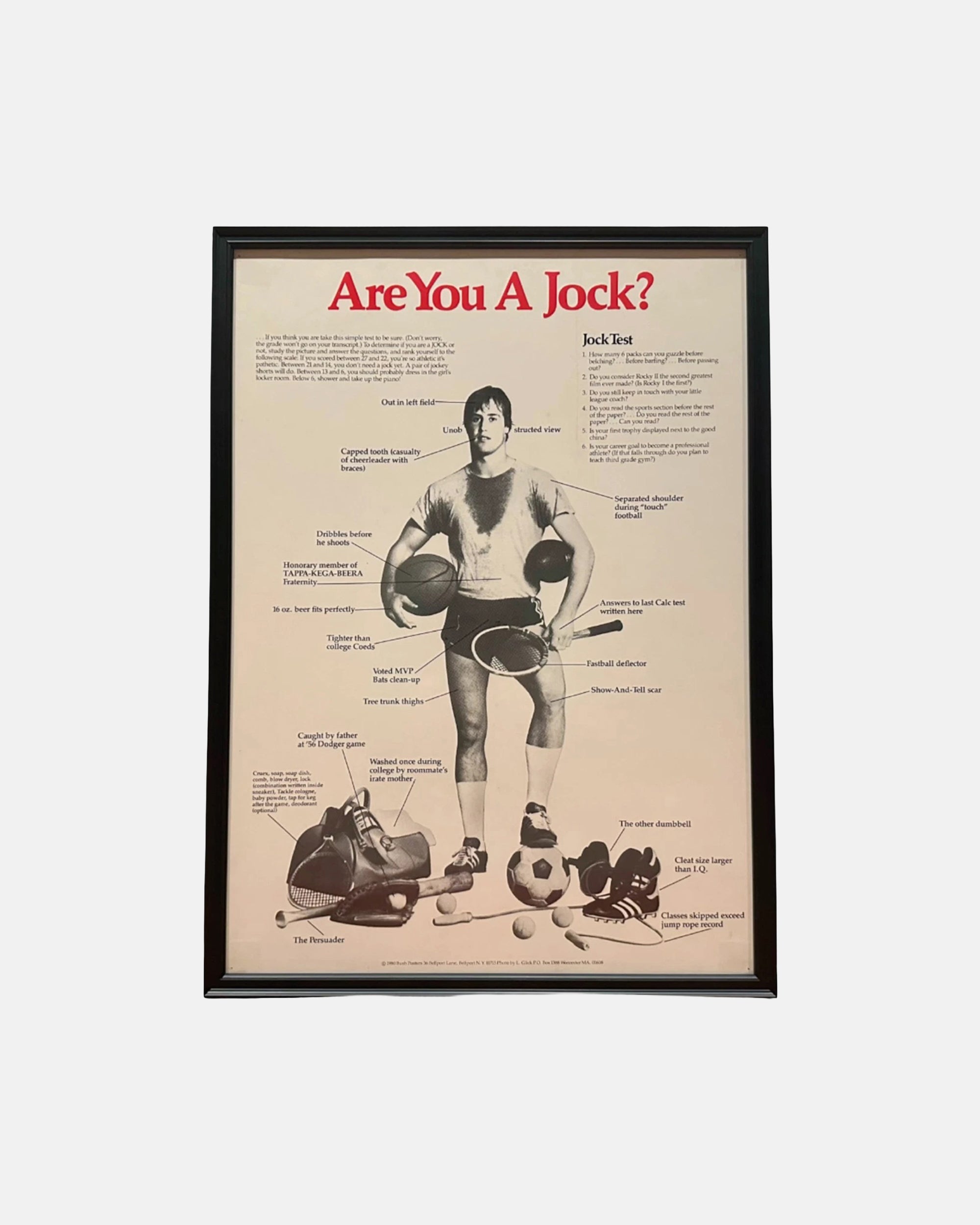Vintage "Are You A Jock?" 1980 Framed Poster 19 x 26 in.