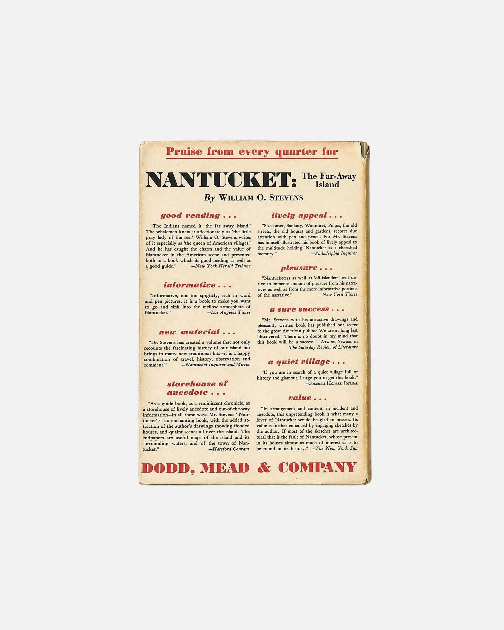 Nantucket The Far-Away Island by William O. Stevens 1936 Hardcover Book
