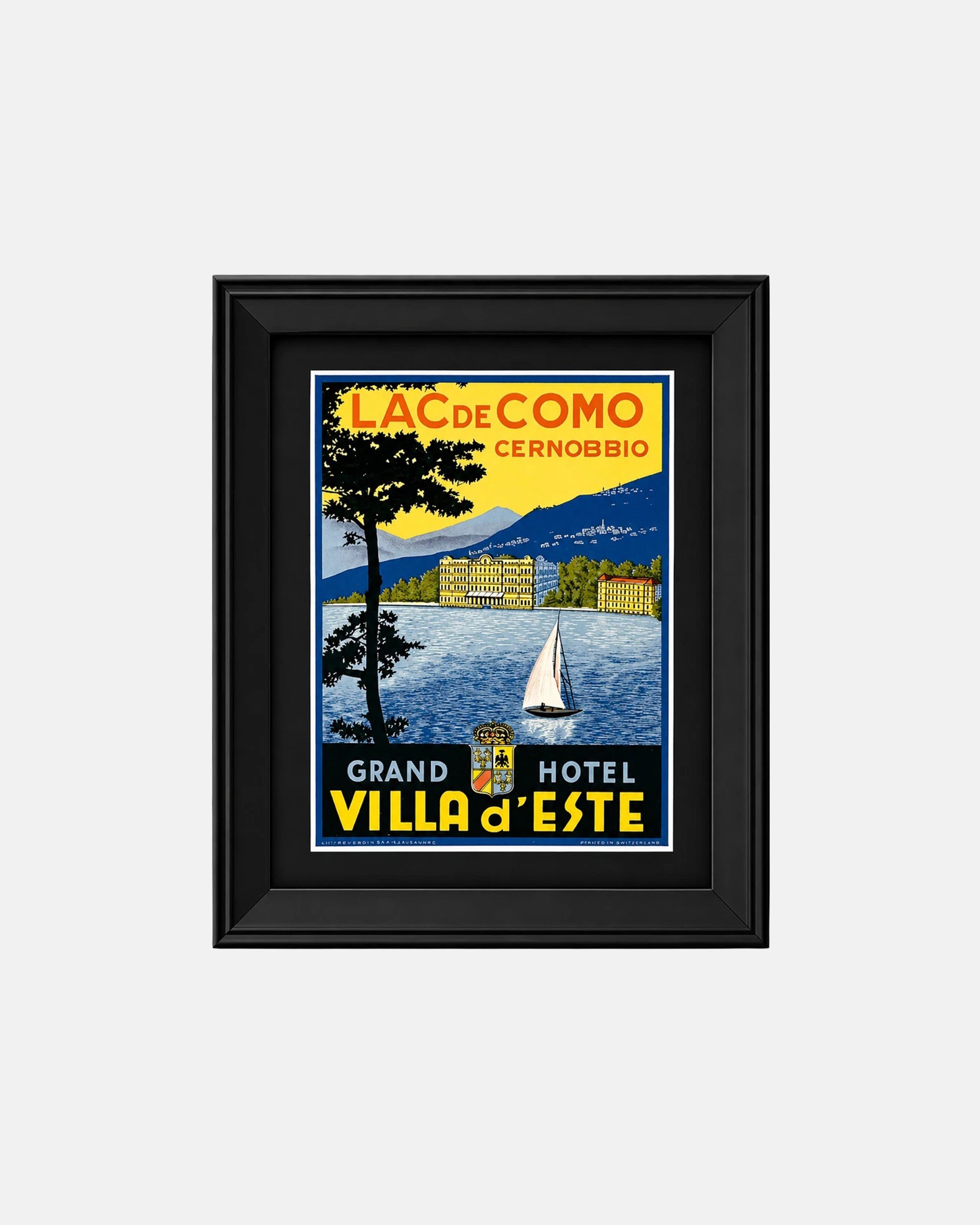 Vintage Villa d'Este Hotel Lake Como Italy Framed Luggage Label