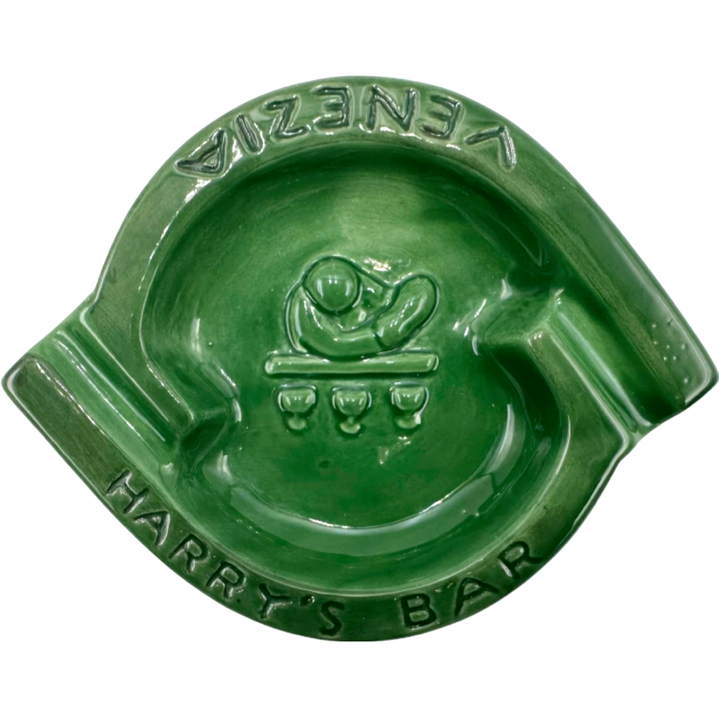 Vintage Harry's Bar Venezia Italy Green Ceramic Ashtray Catchall Dish