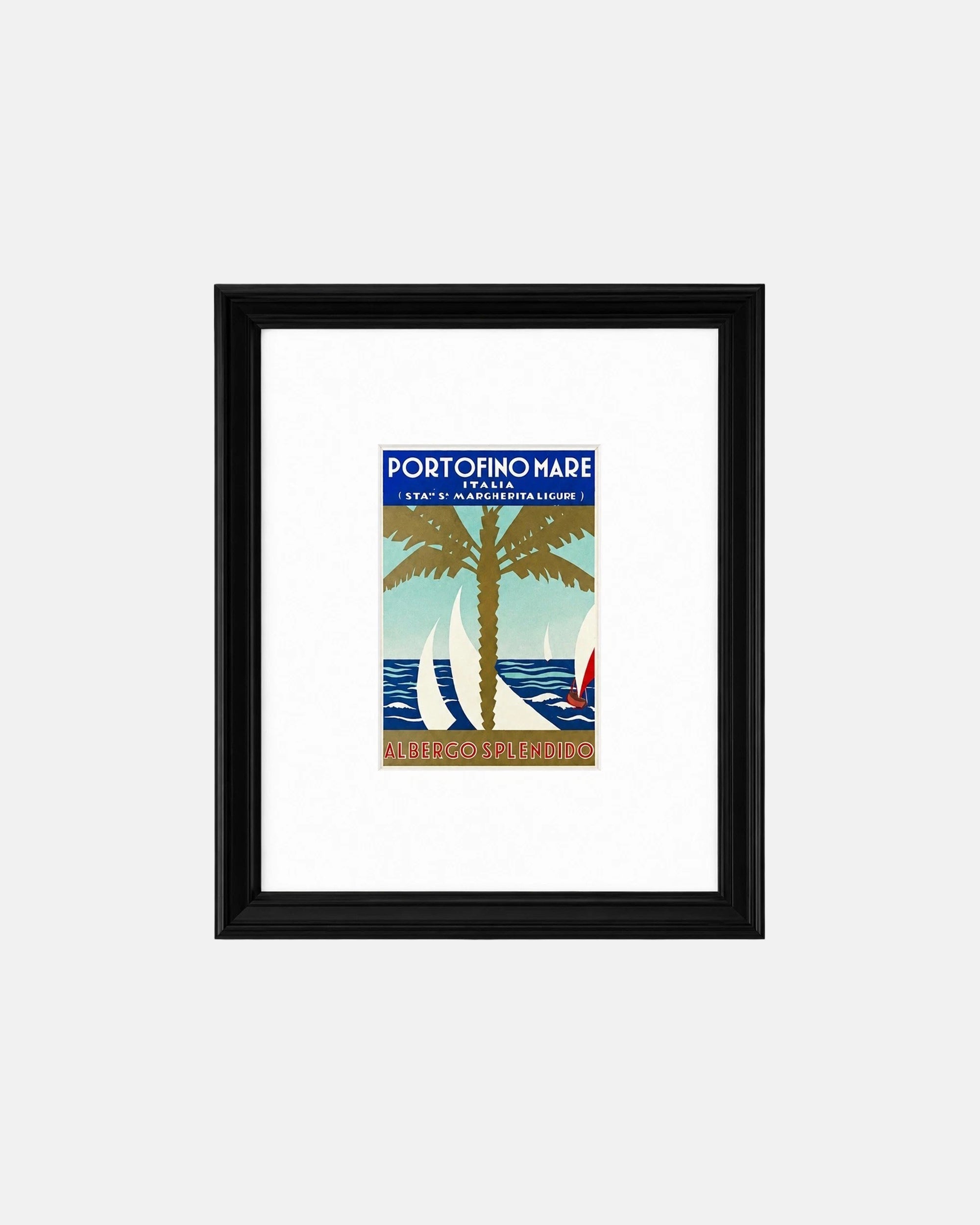 Vintage Belmond Hotel Splendido Portofino Mare Framed Luggage Label 8.5 x 10 in.