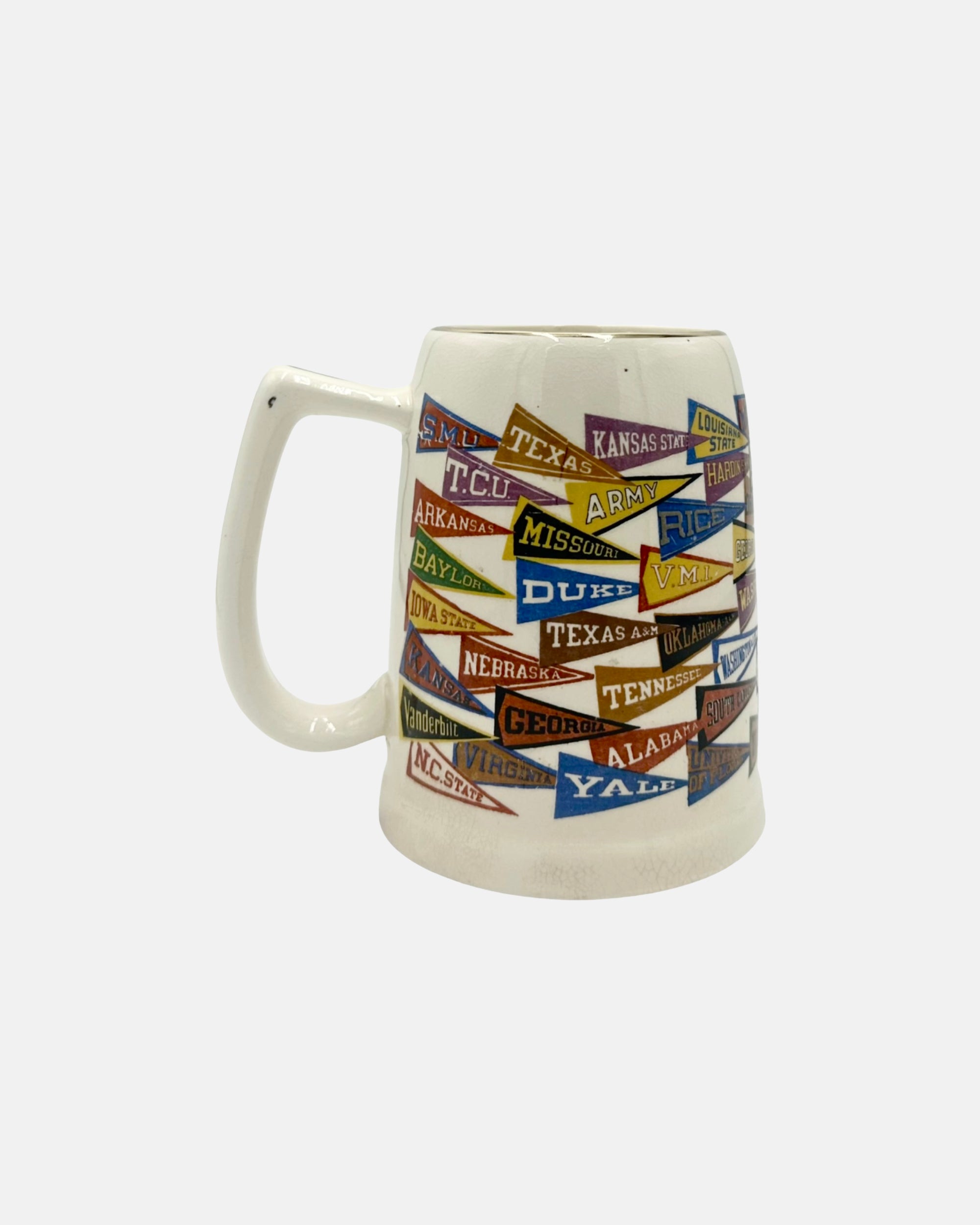 Vintage College University Pennants Ceramic Stein Mug