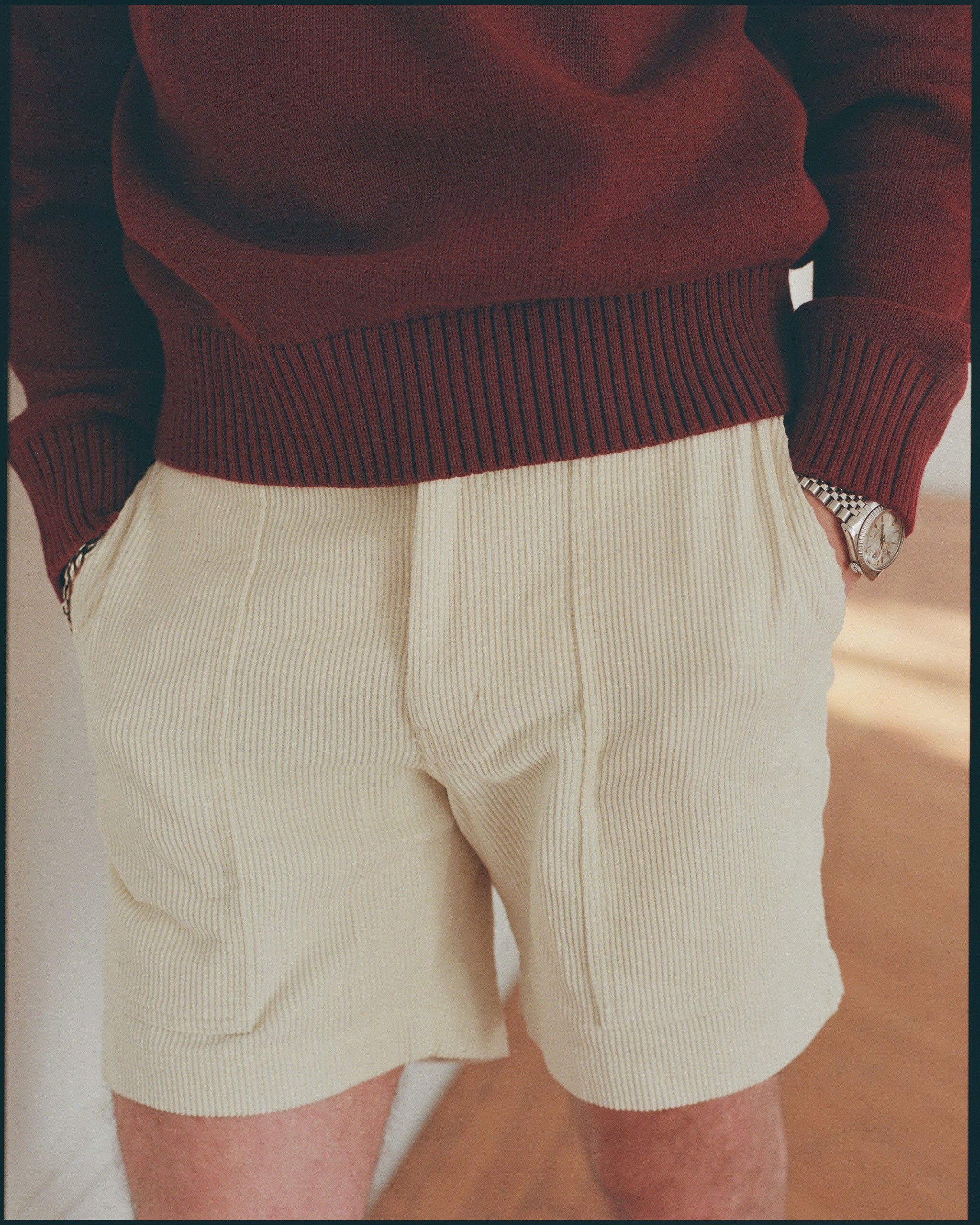 White Wide-Wale Cotton Corduroy Shorts - Trim Fit